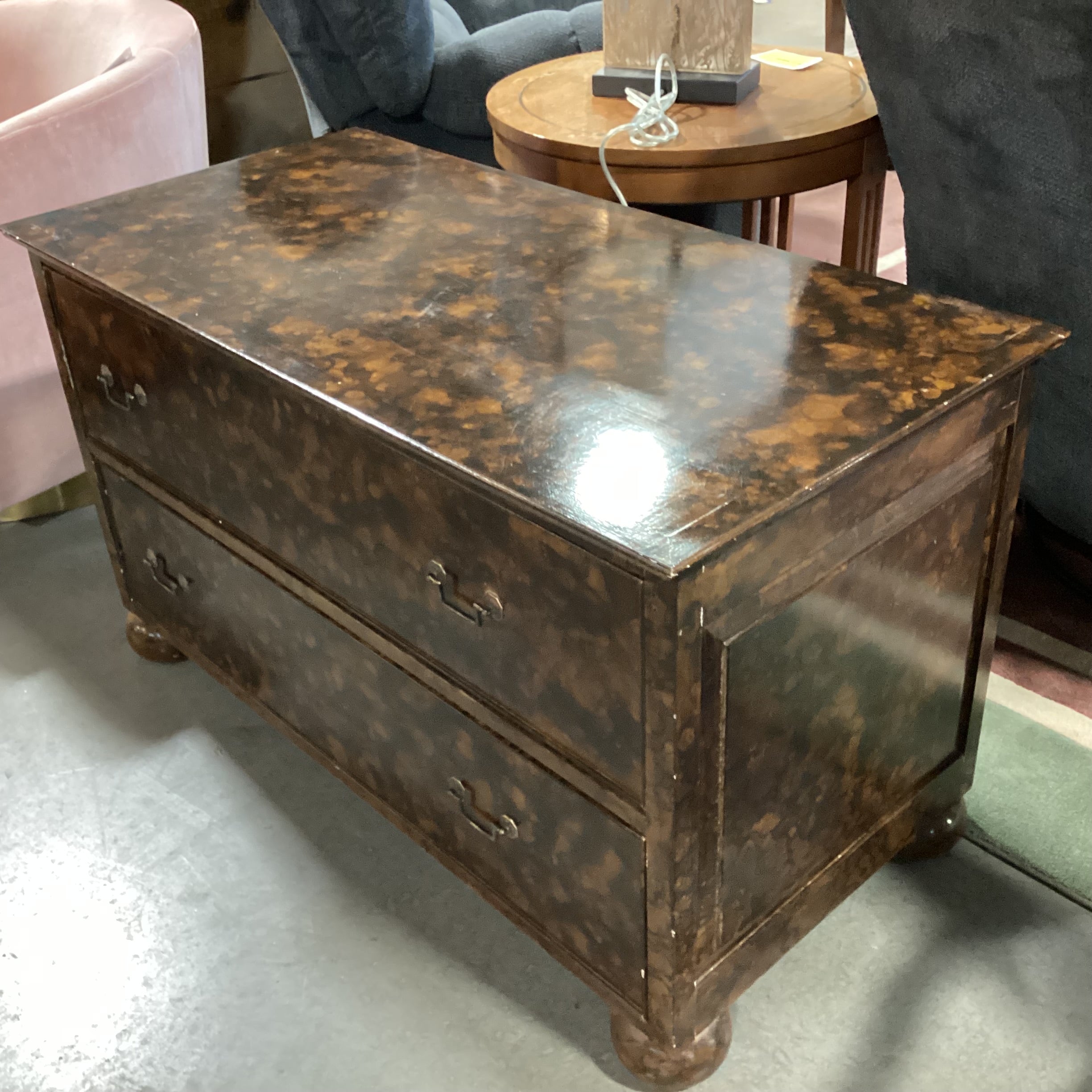 Brown & Black Marble Style Veneer 2 Drawer Chest 43.5"x 21.5"x 25"