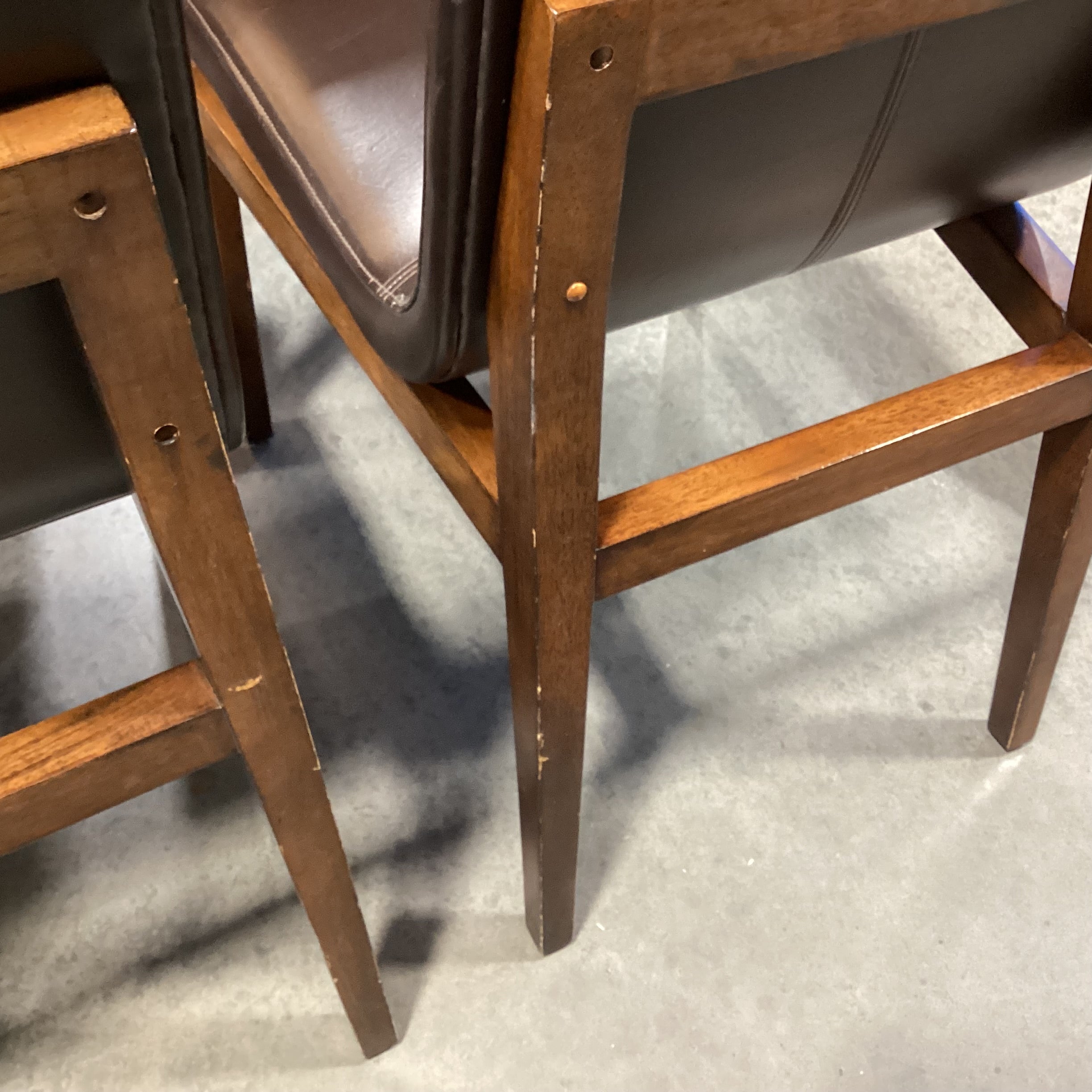 SET of 6 Brownstone Mid Century Style Chocolate Leather & Wood Dining Chairs 21"x 25"x 37"