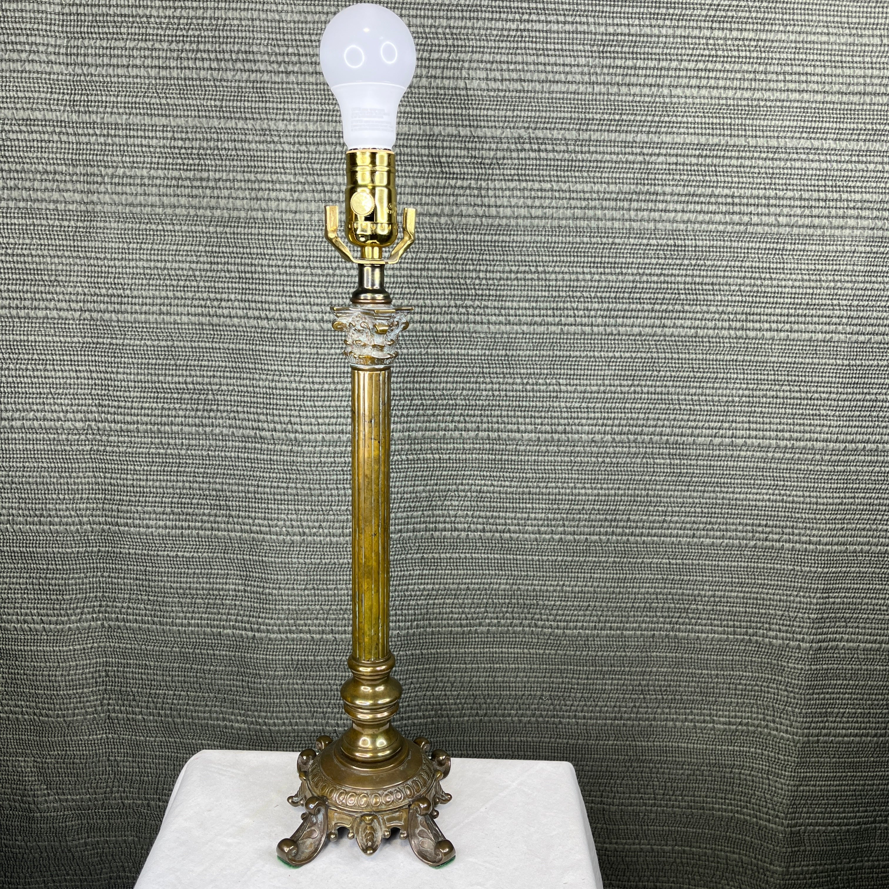 Antique Ornate Natural Patina Brass Candlestick Table Lamp 5"x 5"x 20"