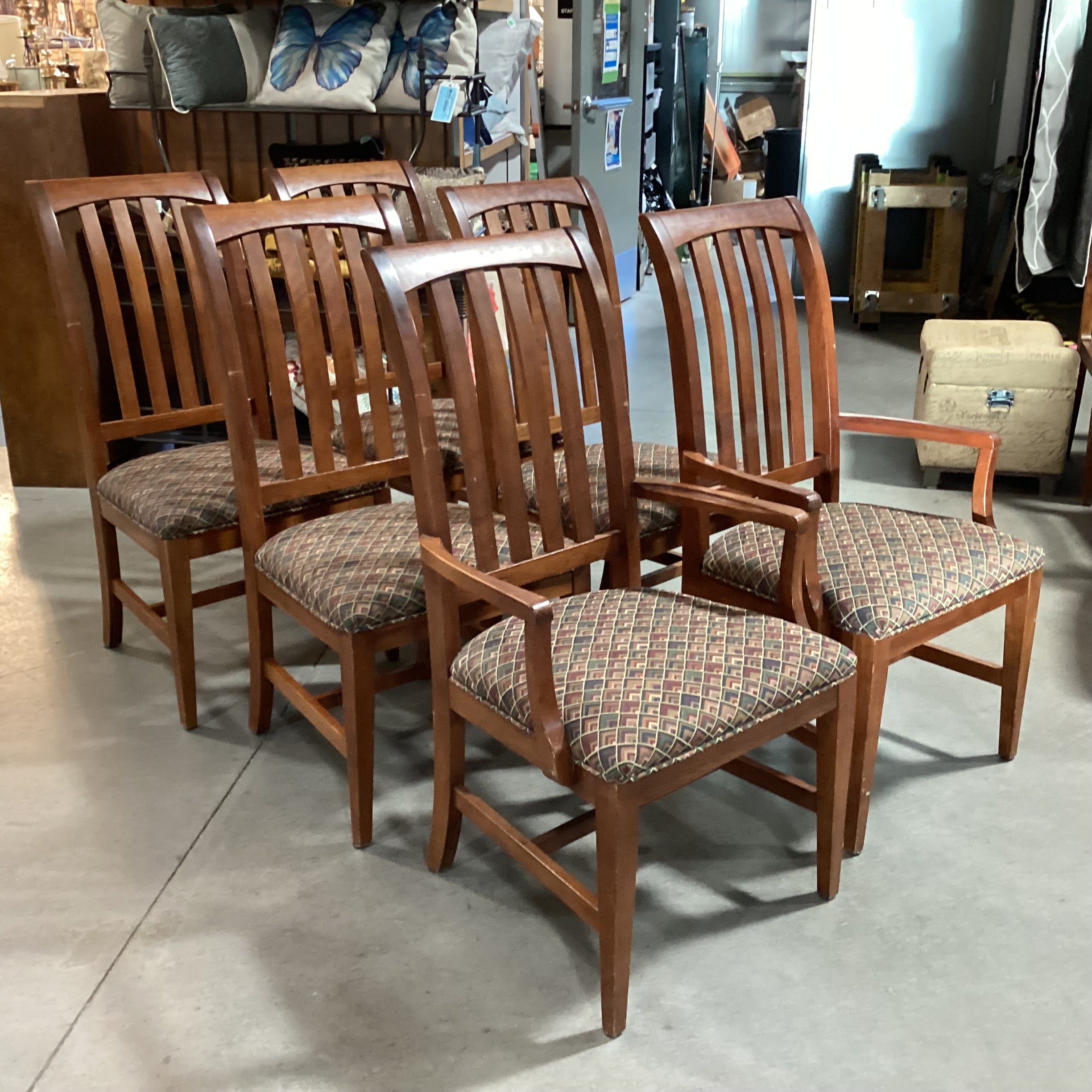 Set of 6 Carved Wood Slat Back with Upholstered Seat Dining Chairs 23"x 23"x 41"