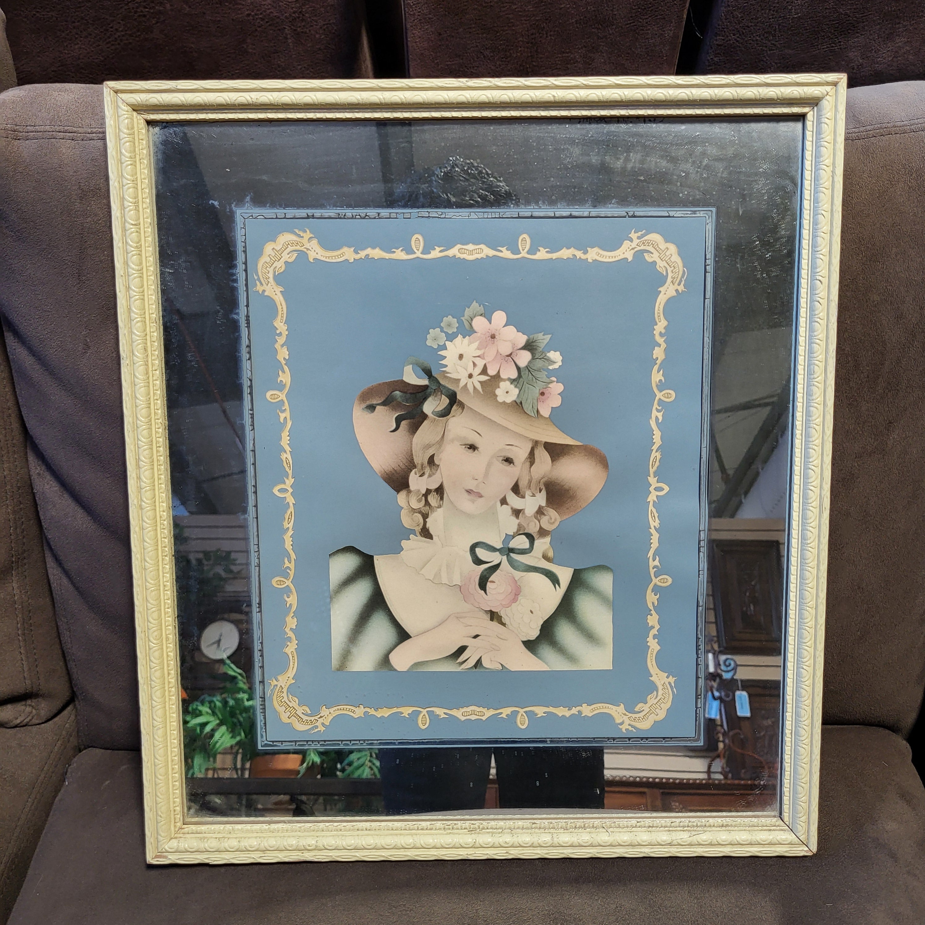 Antique Victorian Lady Wall Mirror; 16"x 18.5"