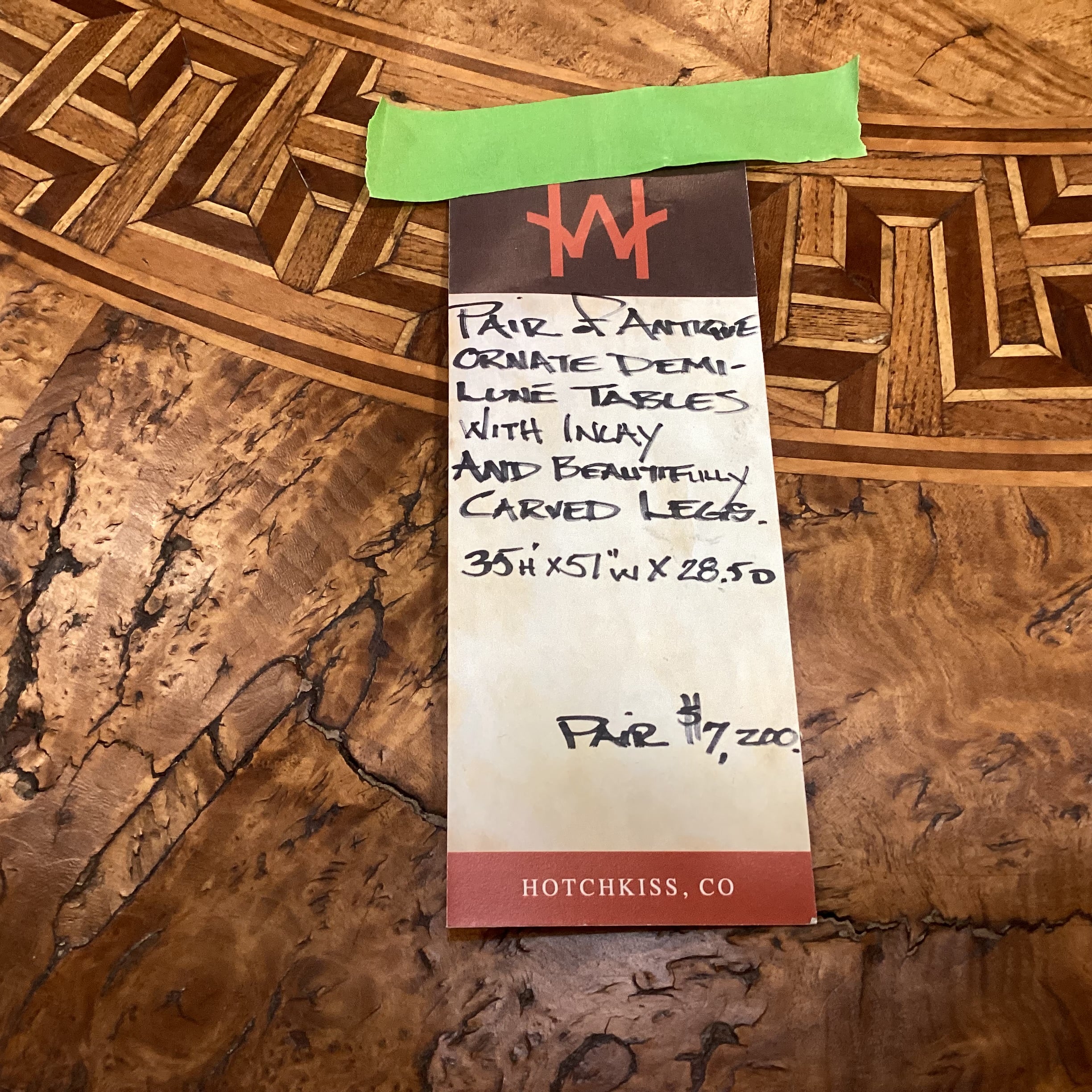 Antique Ornate Carved Wood & Inlay Demi Lune Accent Table 49"x 25"x 35"