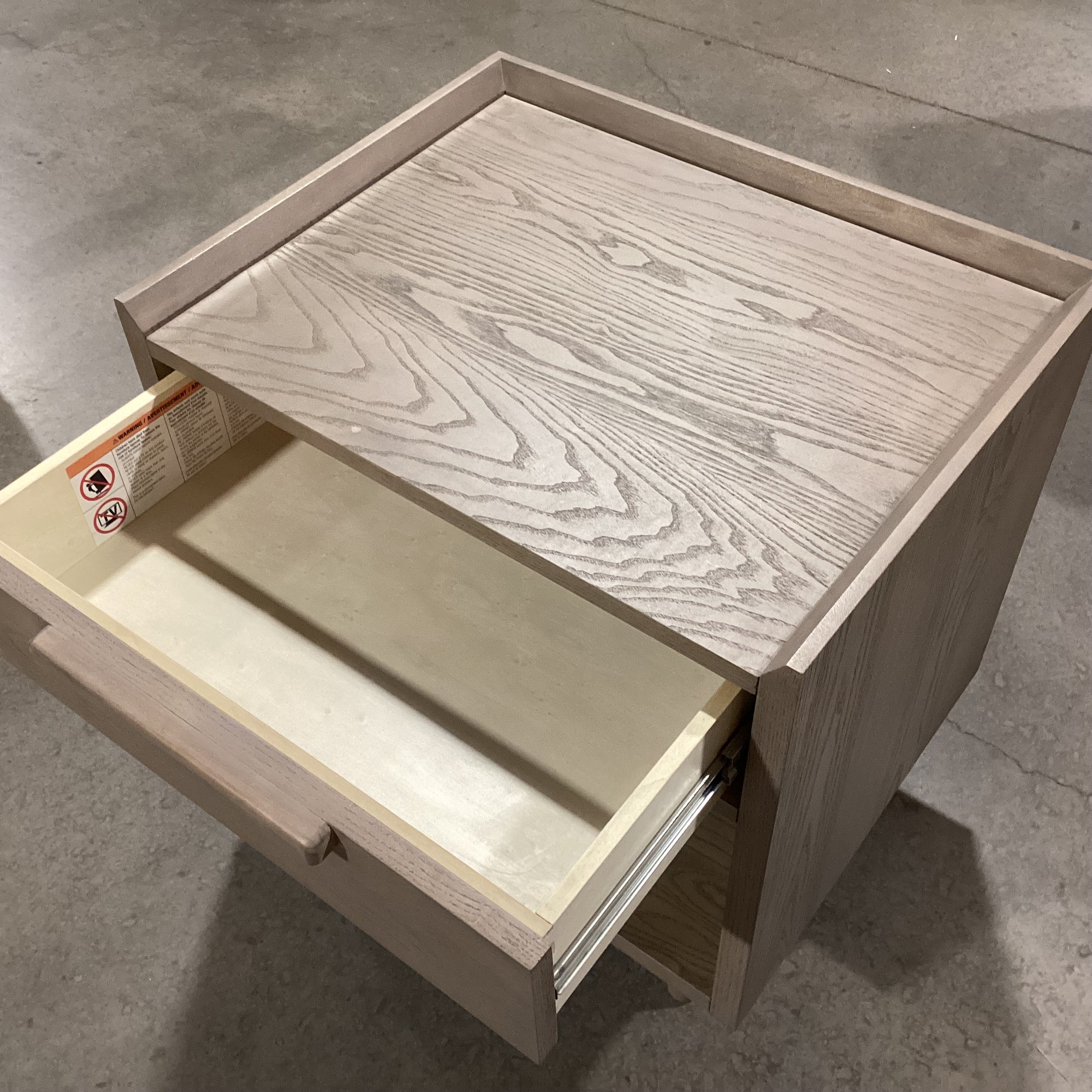 Crate & Barrel Tate Stone Grey Oak 1 Drawer Nightstand 23"x 18.5"x 25"