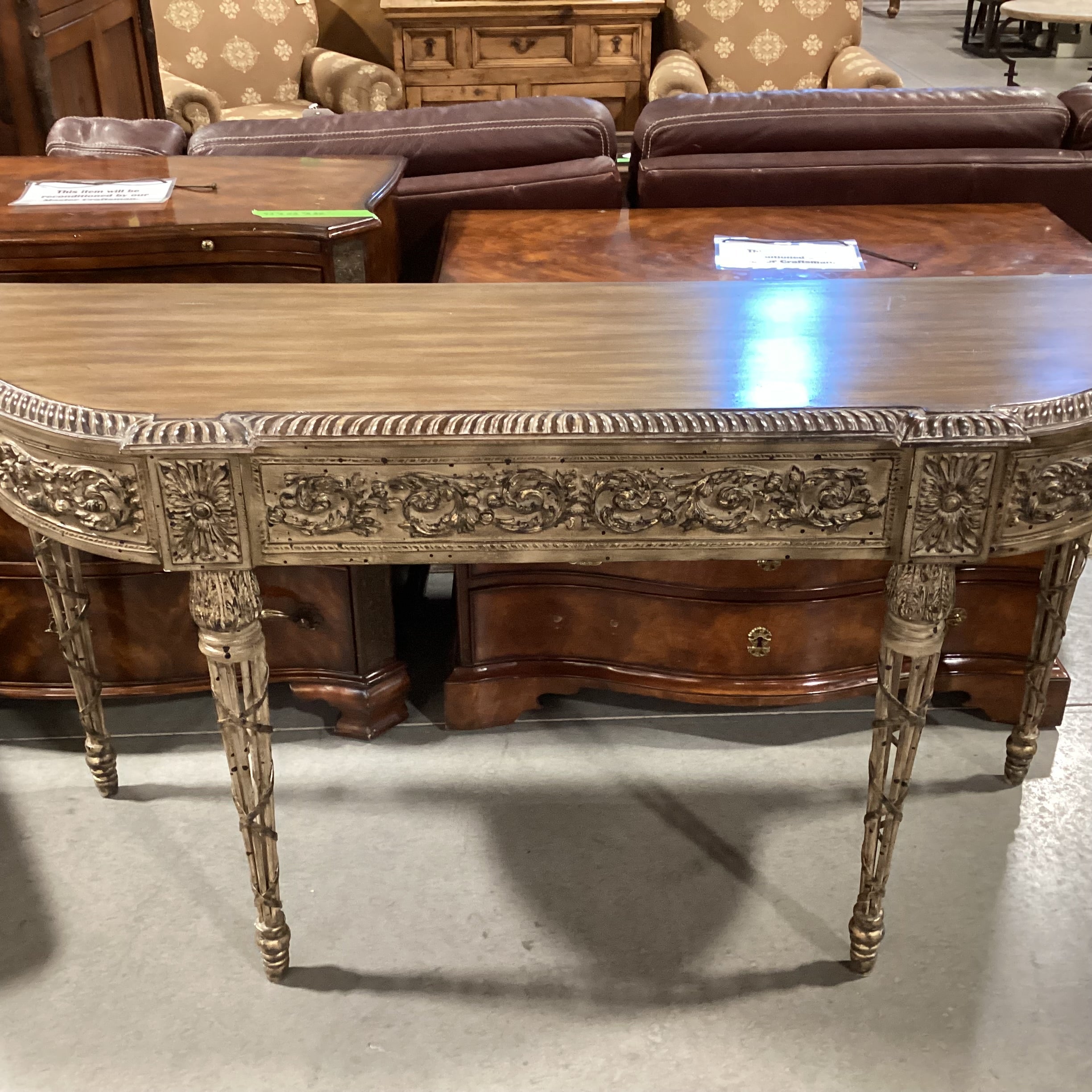 Antiqued Finish Ornate Carved Wood Composite & Metal Sofa Table 66"x 20"x 34.5"