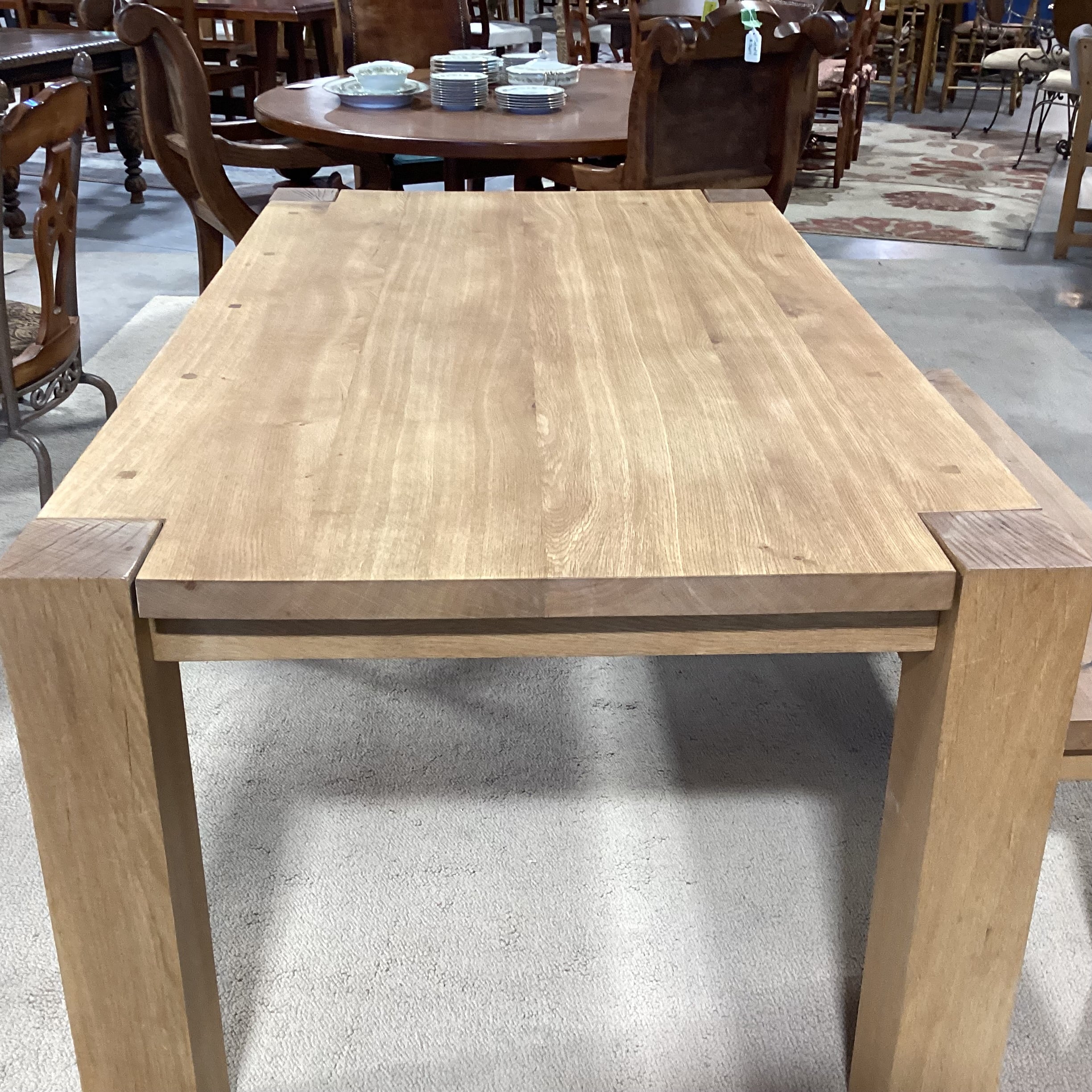 Crate & Barrel Ylifanti Rustic Solid Oak Table with Bench Dining Set 65"x 38"x 30.5"