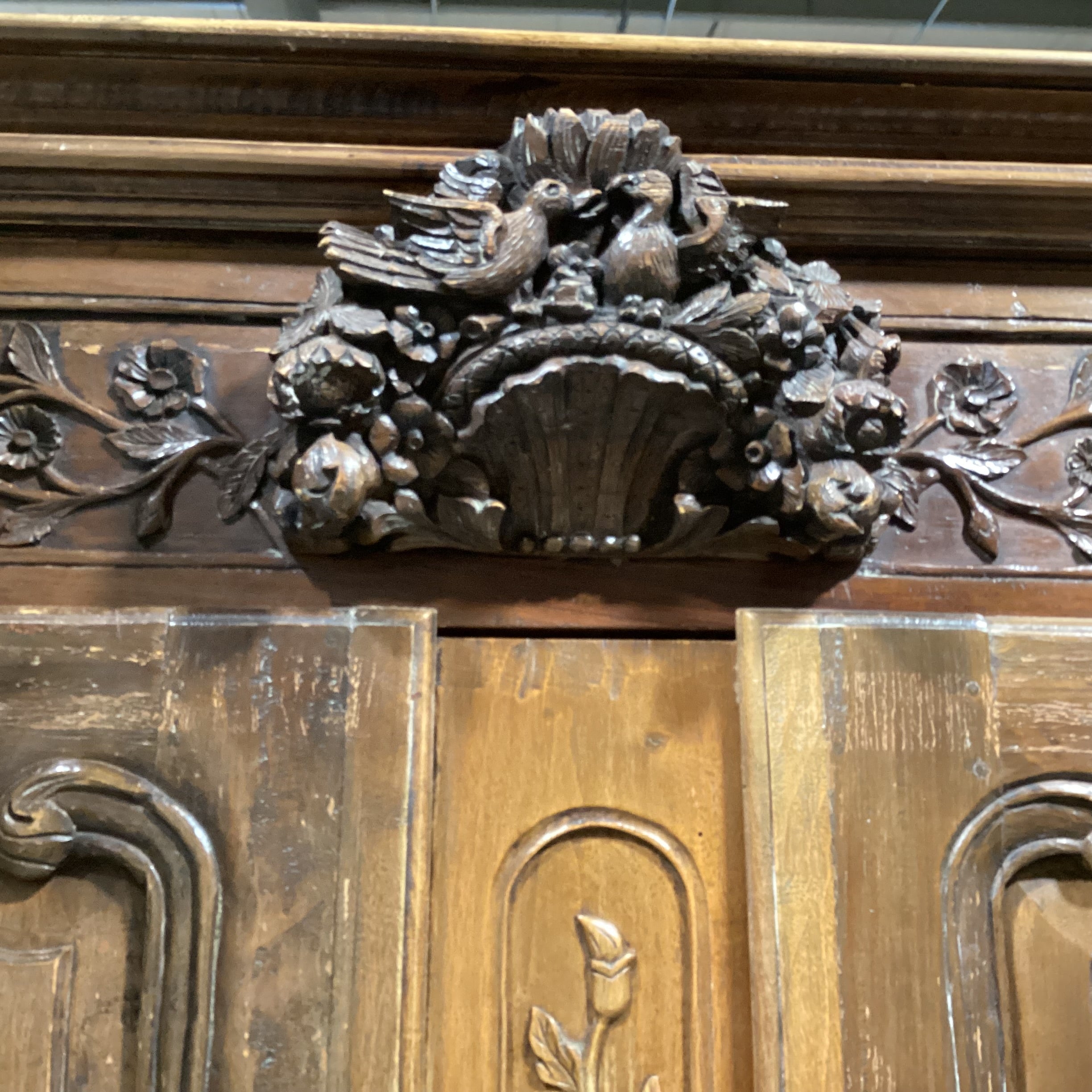 Ornate Carved Bird Floral 2 Door 6 Drawer Armoire 71"x 29"x 88"