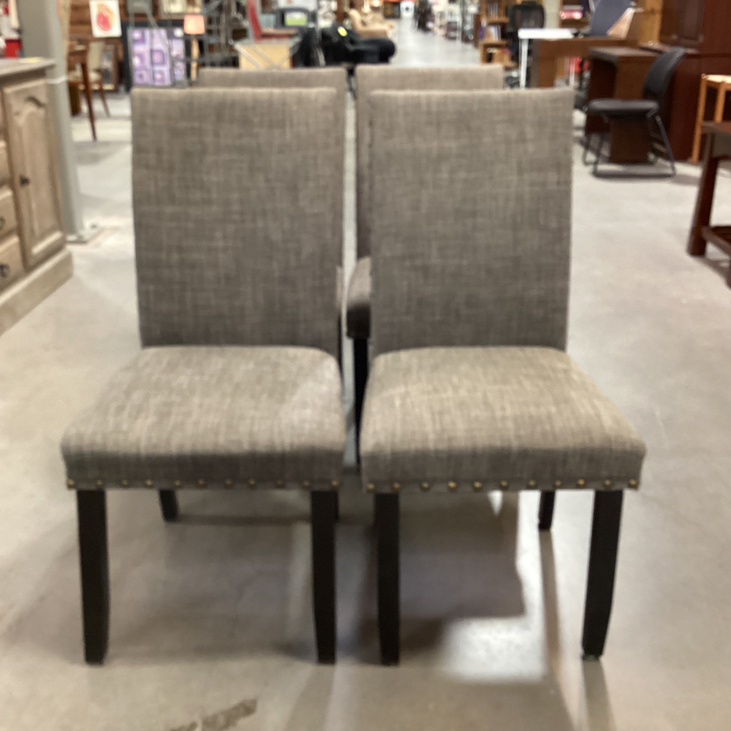 SET of 4 Charcoal Woven Nailhead & Black Wood Legs Dining Chairs 19"x 24"x 38"