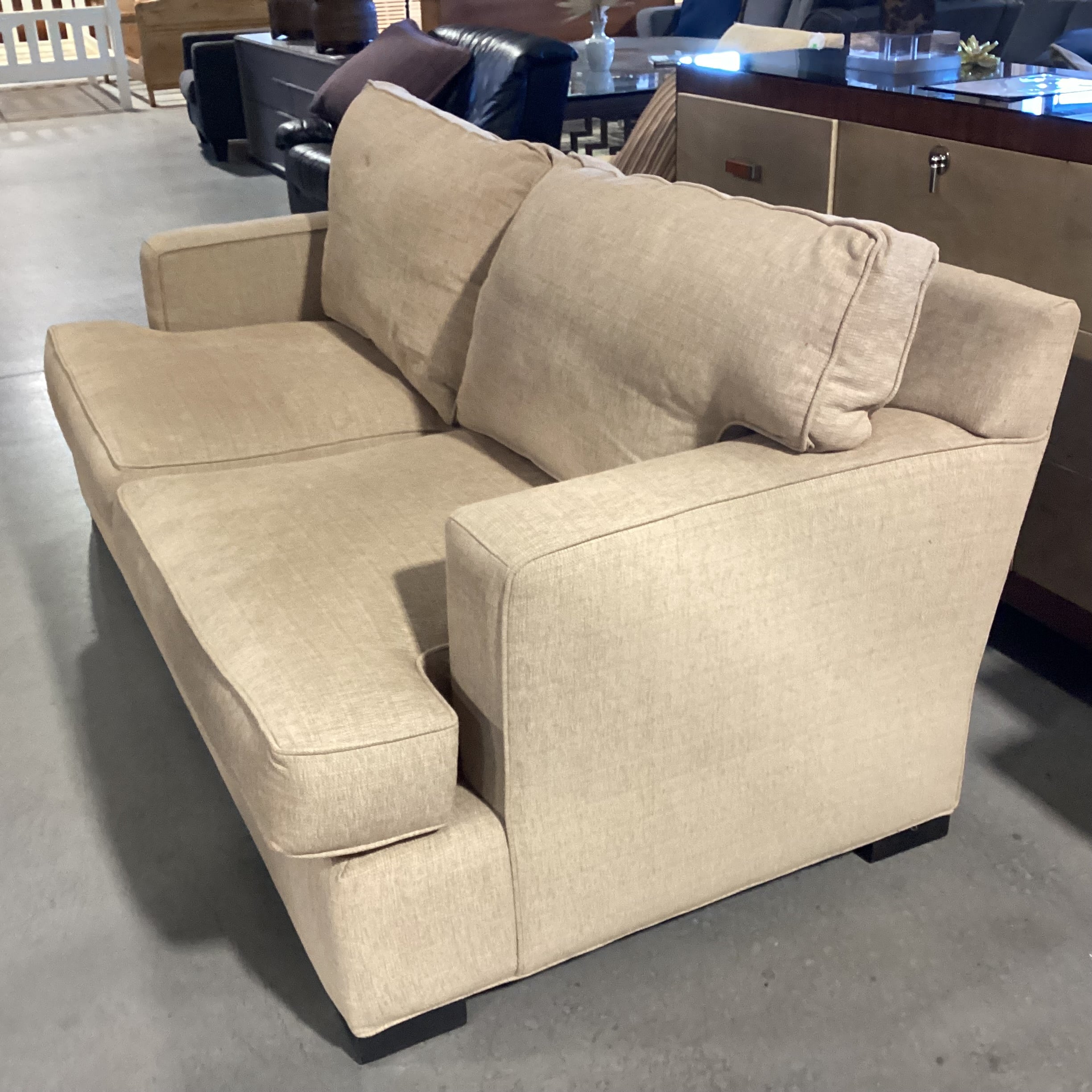 Beige Tan Woven Track Arm Sofa 76"x 40"x 31"