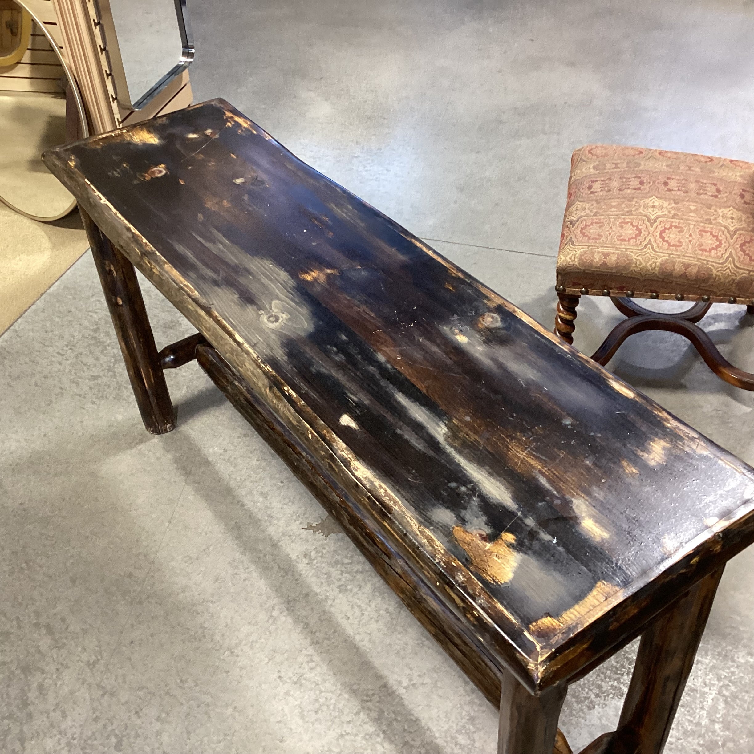 Black Distressed Rustic Finish Wood & Log Sofa Table 60"x 17"x 31"