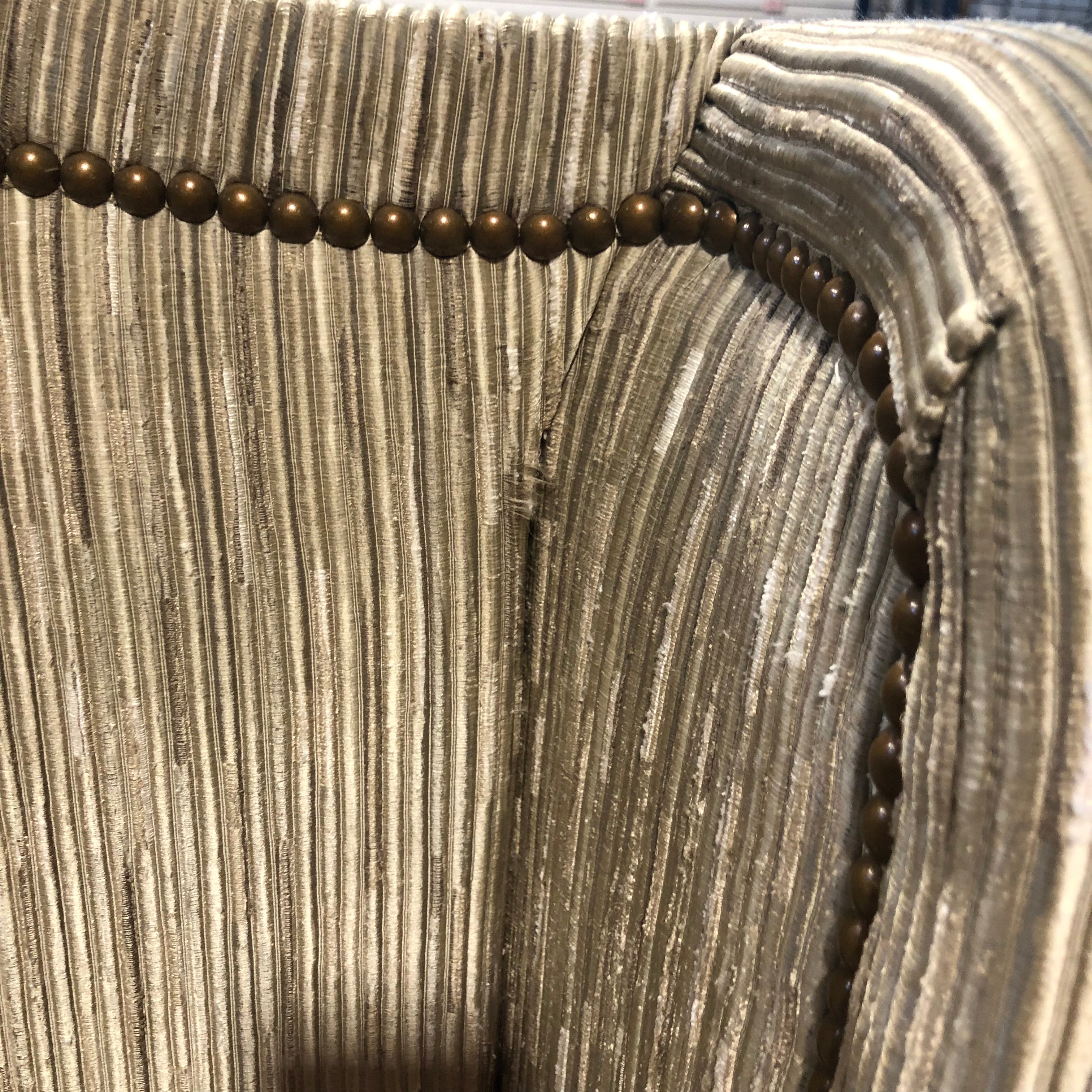 King Ralph Lauren Solid Wood Light Finish Wood Bed Set with Ribbed Fabric & Nailhead 91"x 81"x 55.5"