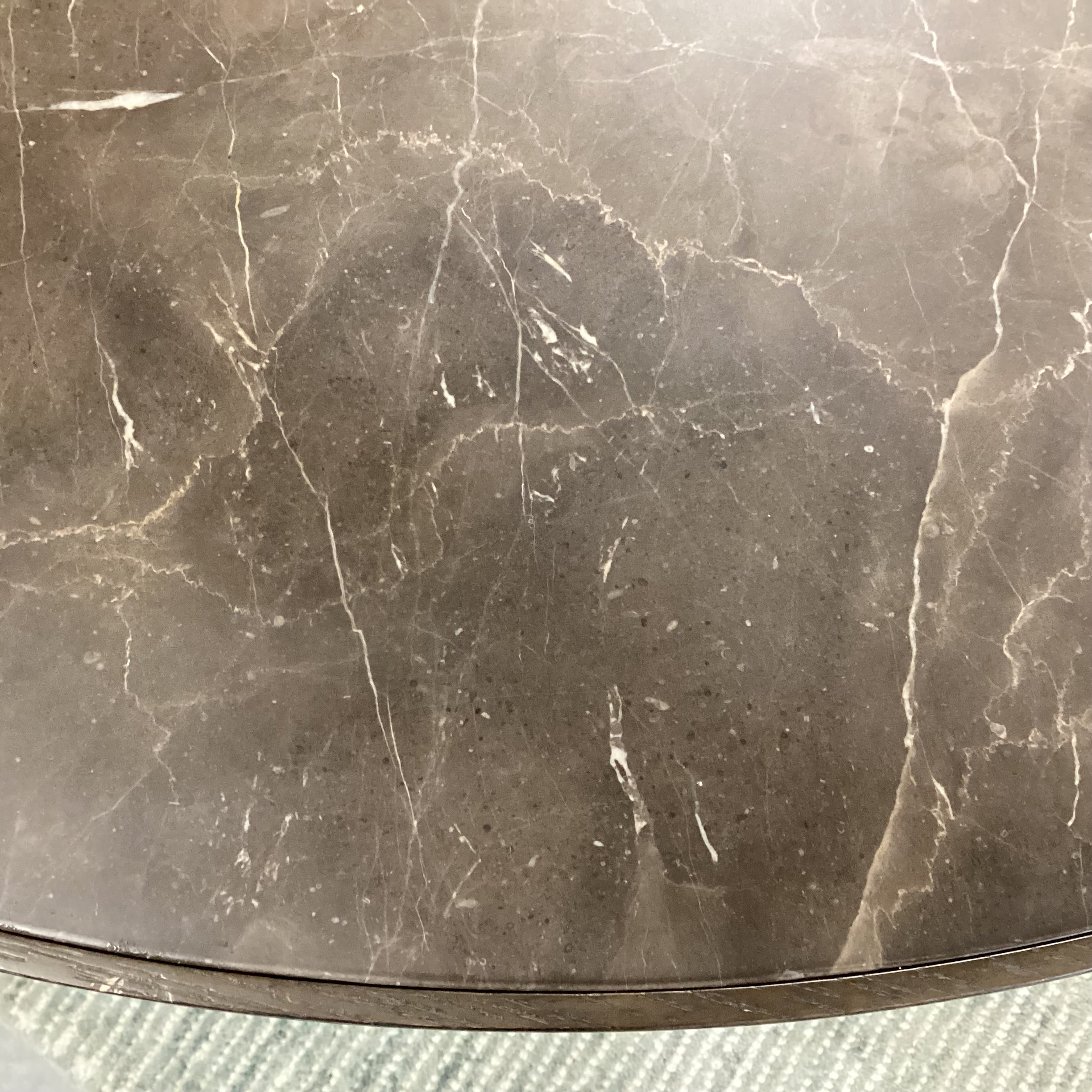 Aster Dark Finish Faux Stone & Ribbed Wood Pedestal Round Coffee Table 54" Diameter x 14.5"