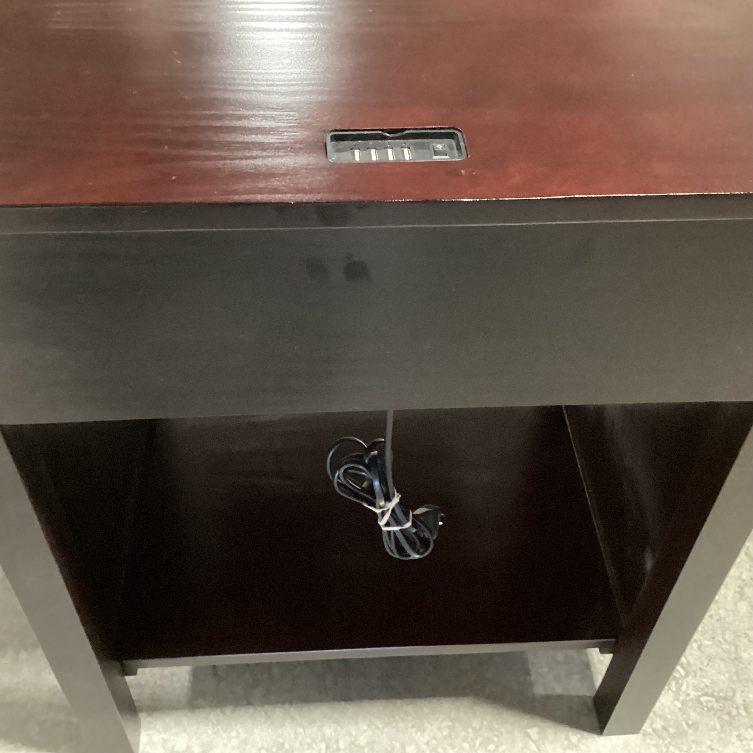 Dark Finish Wood 1 Drawer With Bottom Shelf & Plug In USB Outlet Nightstant 24"x 17"x 27"