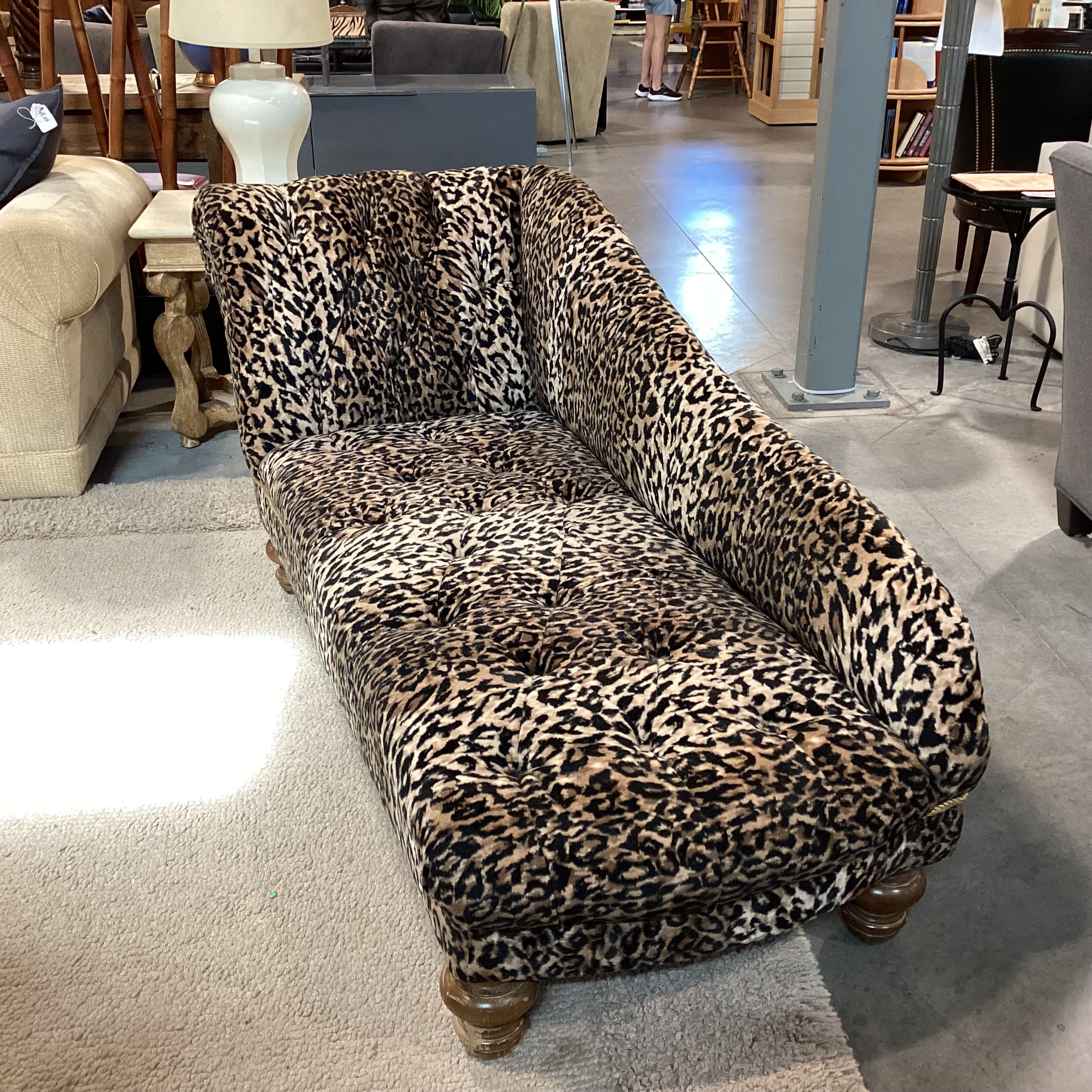 Animal Print Button Tufted Chaise Sofa 72"x 30"x 32"