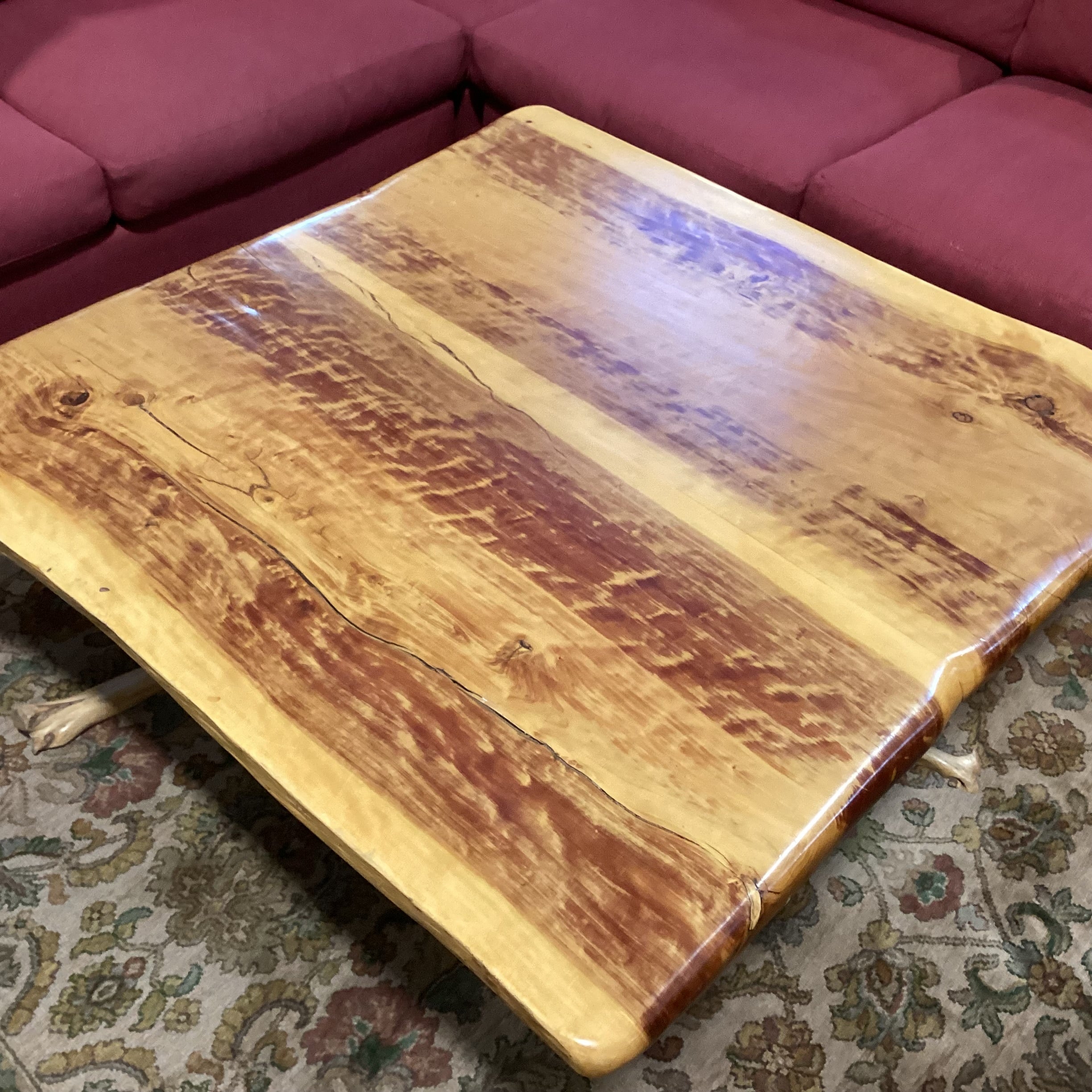 Hand Crafted Live Edge & Stump Trestle Coffee Table 44"x 44"x 20"