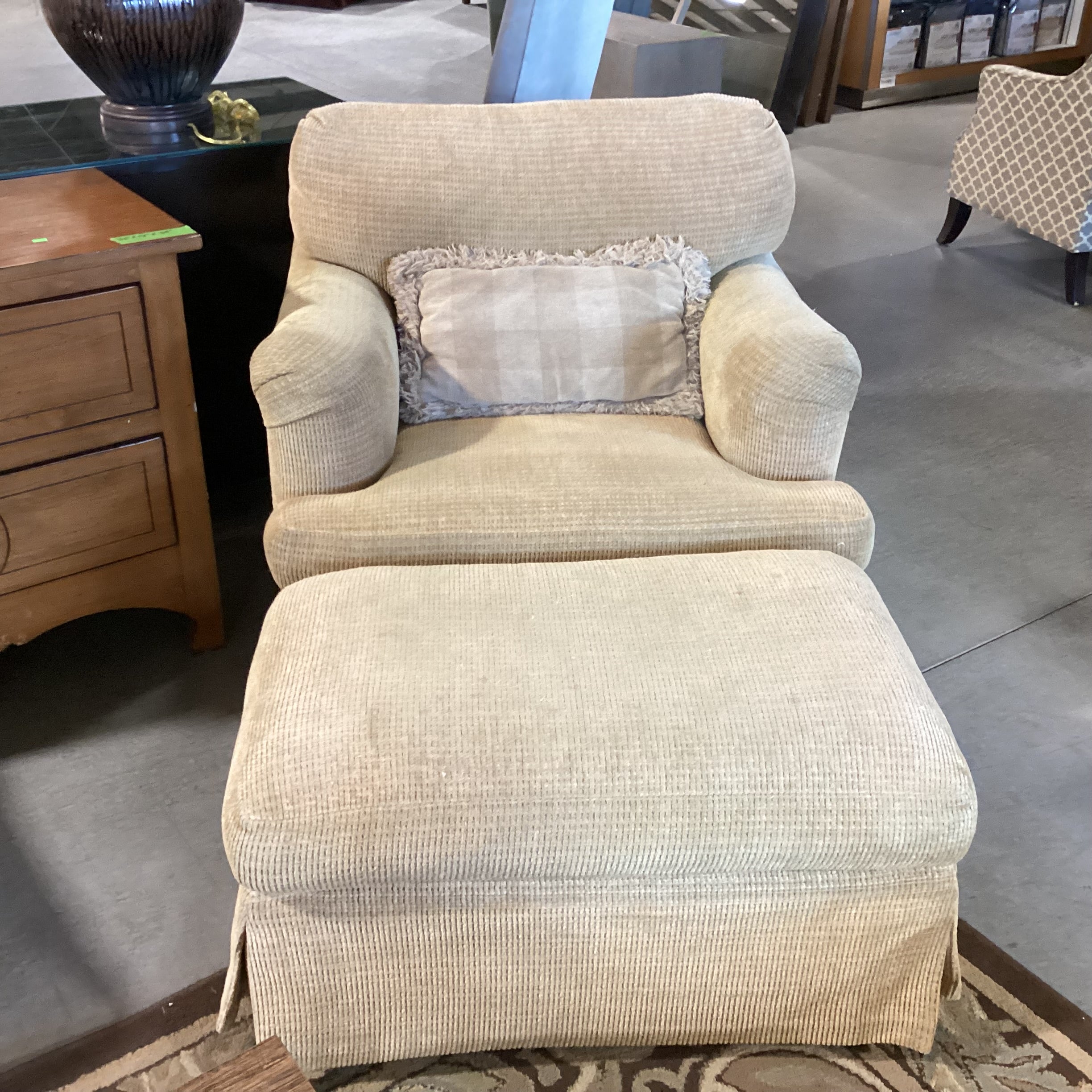 Lockhart Furniture Golden Chenille Woven & Down Mix with Ottoman on Casters Chair 36"x 36"x 31"
