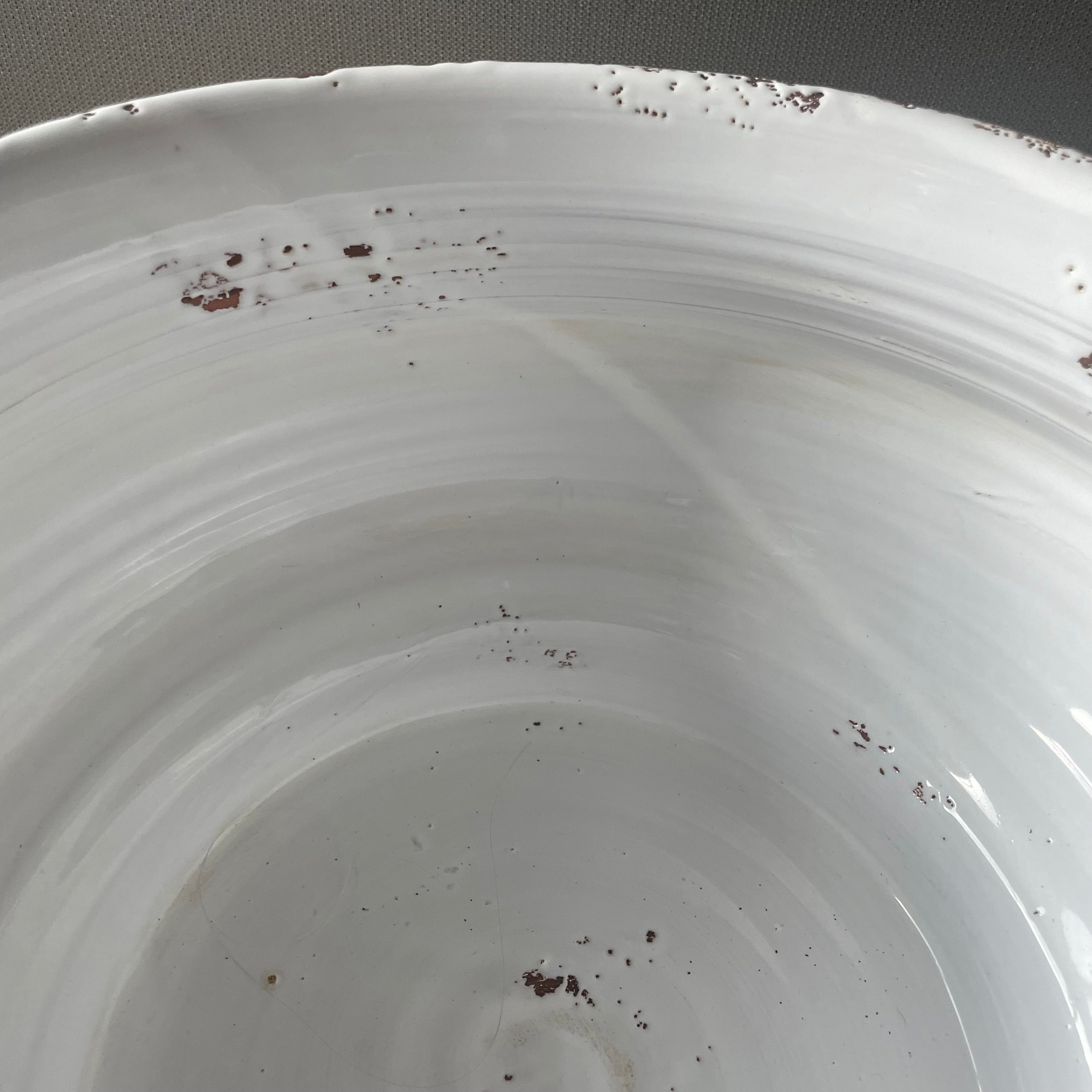 Alessandro Taddei Signed Fortunata Distressed White Glazed Ceramic Footed Bowl w/Handles, Made in Italy