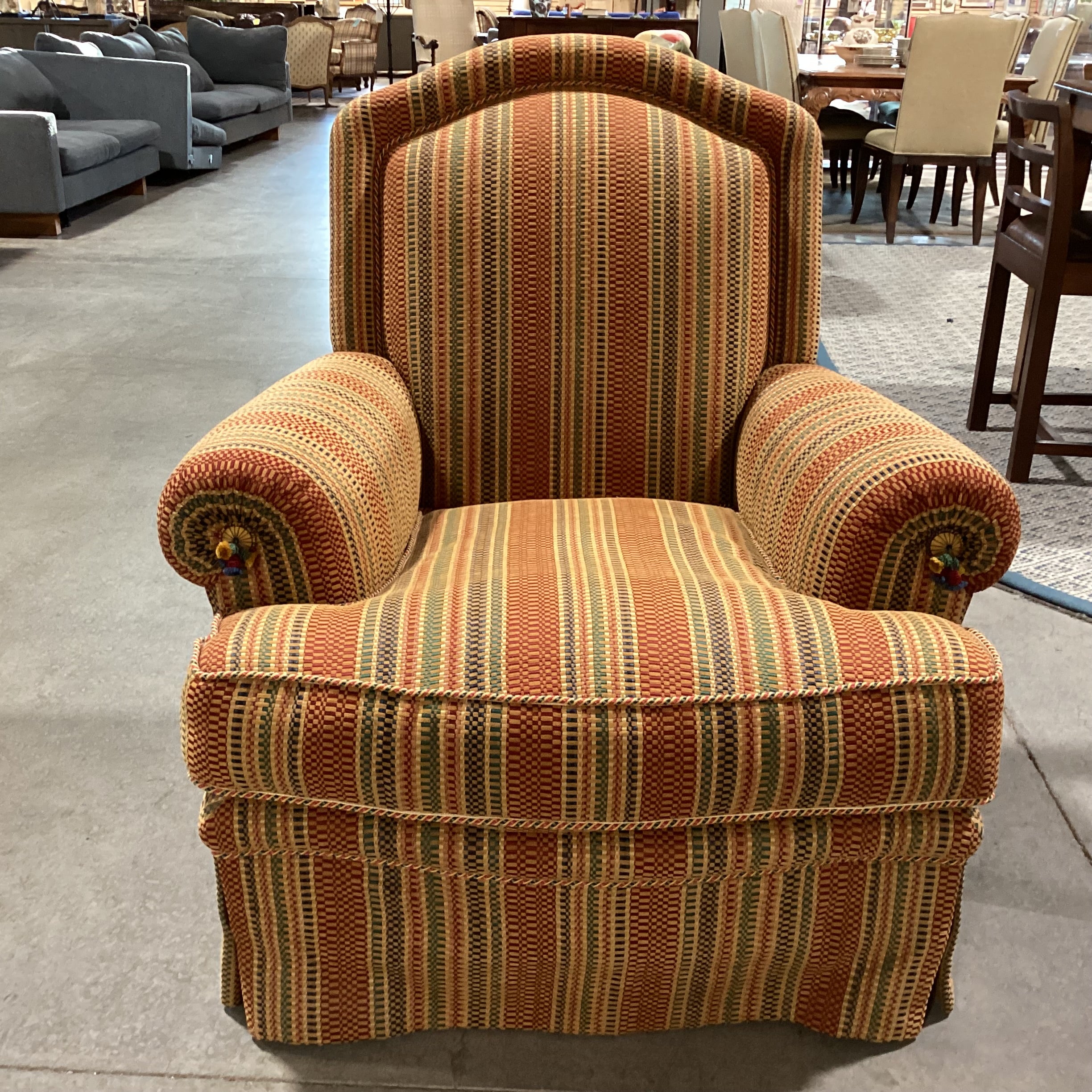 JJ Custom Gold Rust Green Blue Woven Ribbon Stripe Chair 40"x 35"x 42"