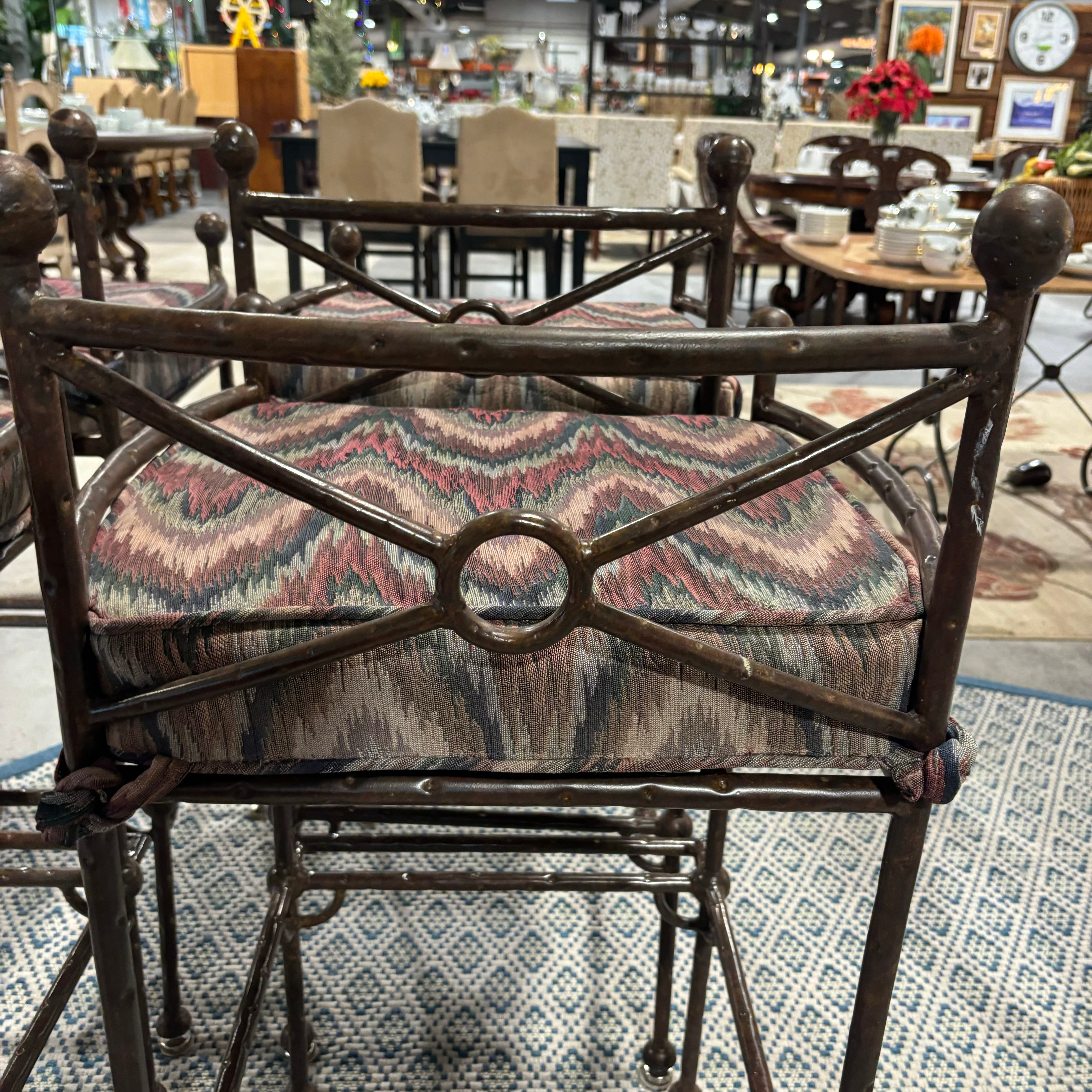 SET of 4 Rustic Metal with Multi Color Cloth Seat Barstools 33"