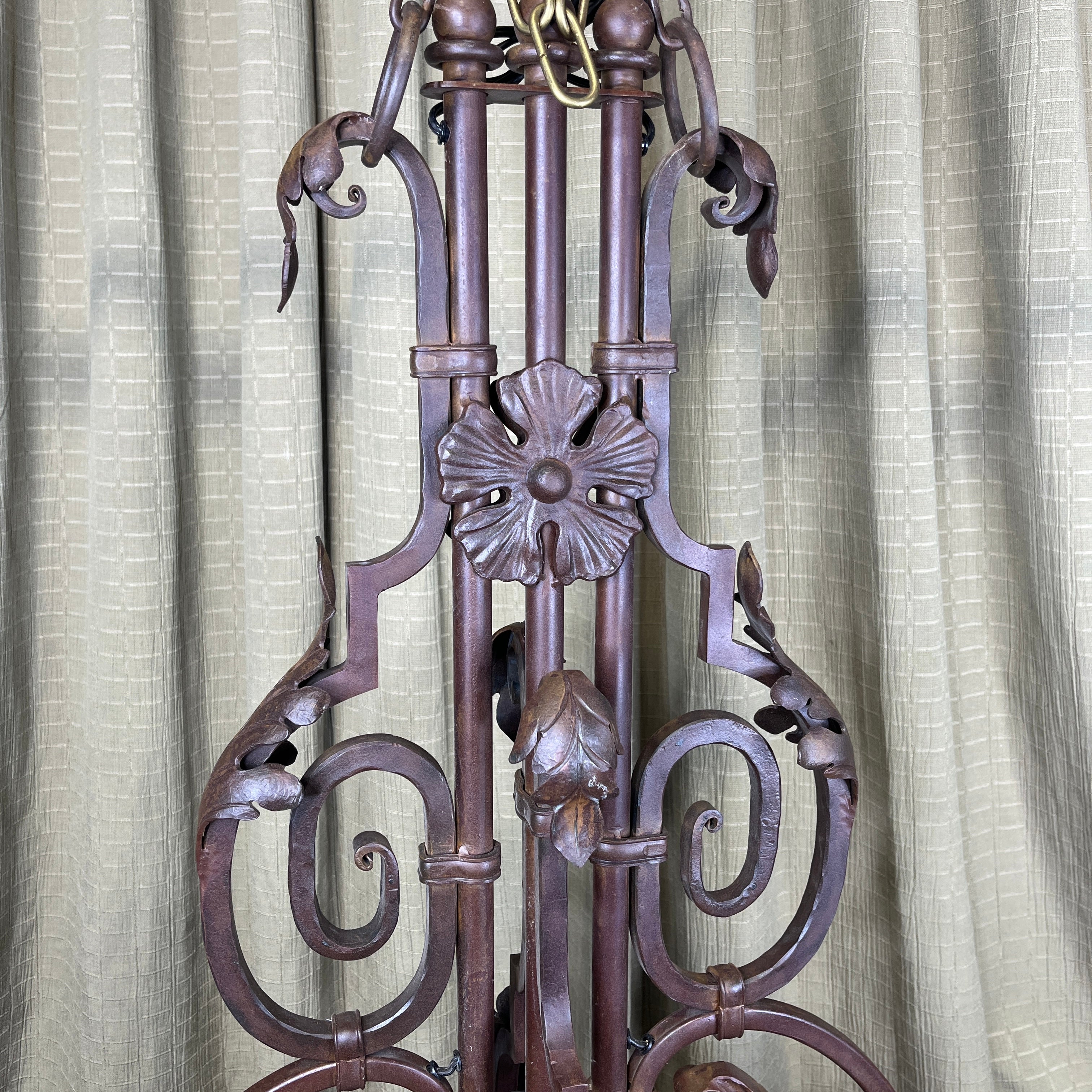 Ornate Spanish Revival 2-Light Bronze Brushed Iron with Fringe Shades Chandelier 50"x 21"x 50"