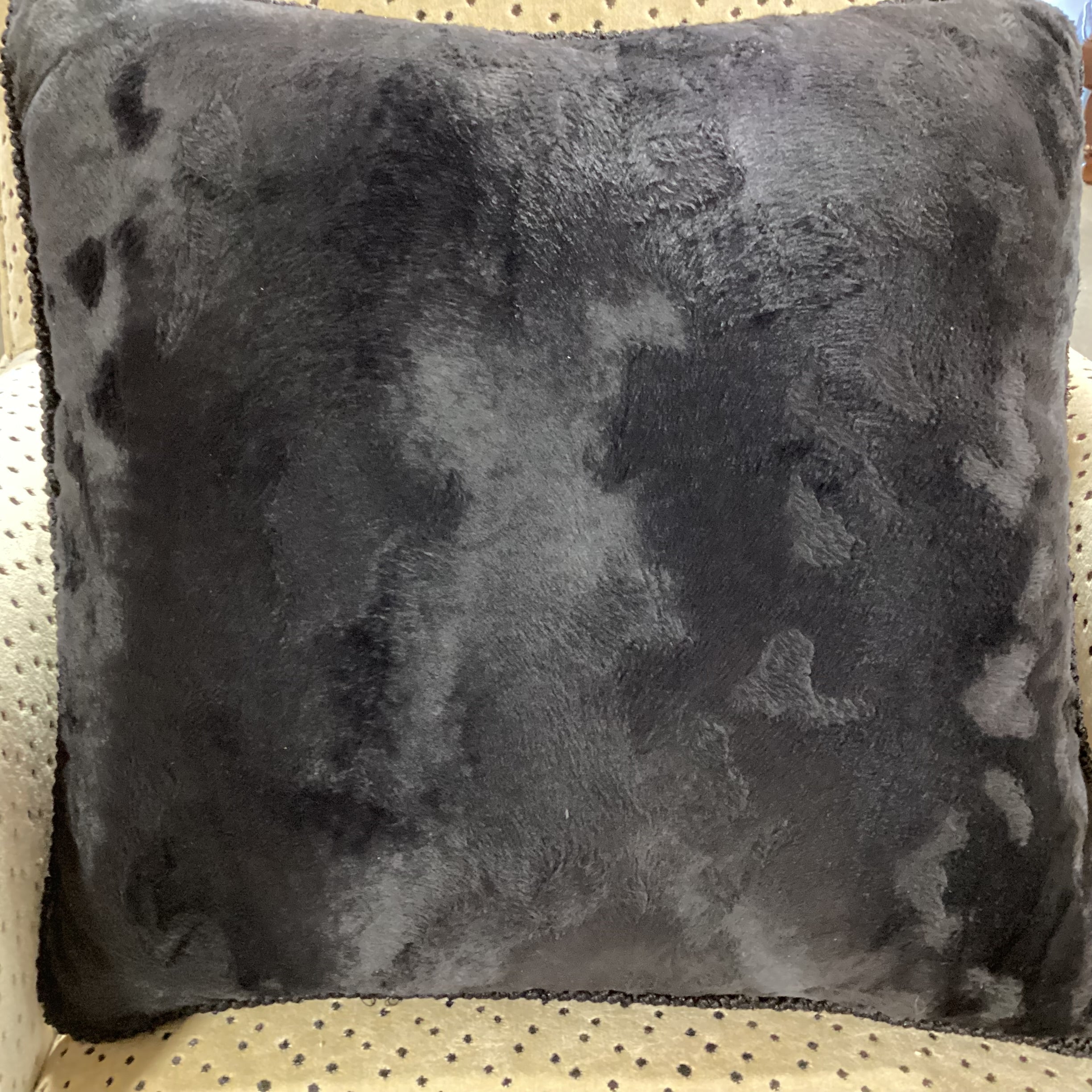 Custom Black Textured Animal Faux Fur with Piping Down Accent Pillow 20"x 20"