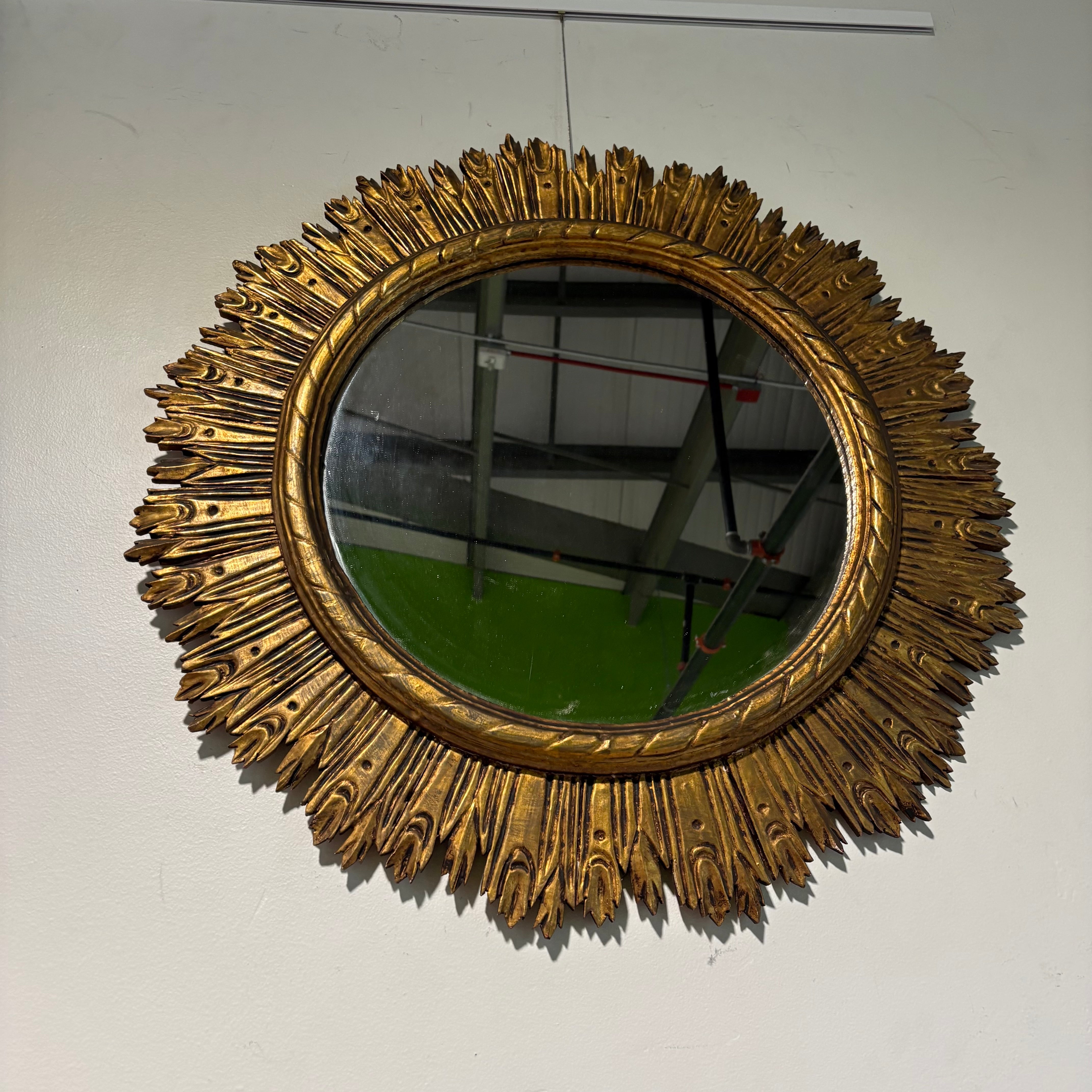 Gold Painted Wooden Sunburst Mirror