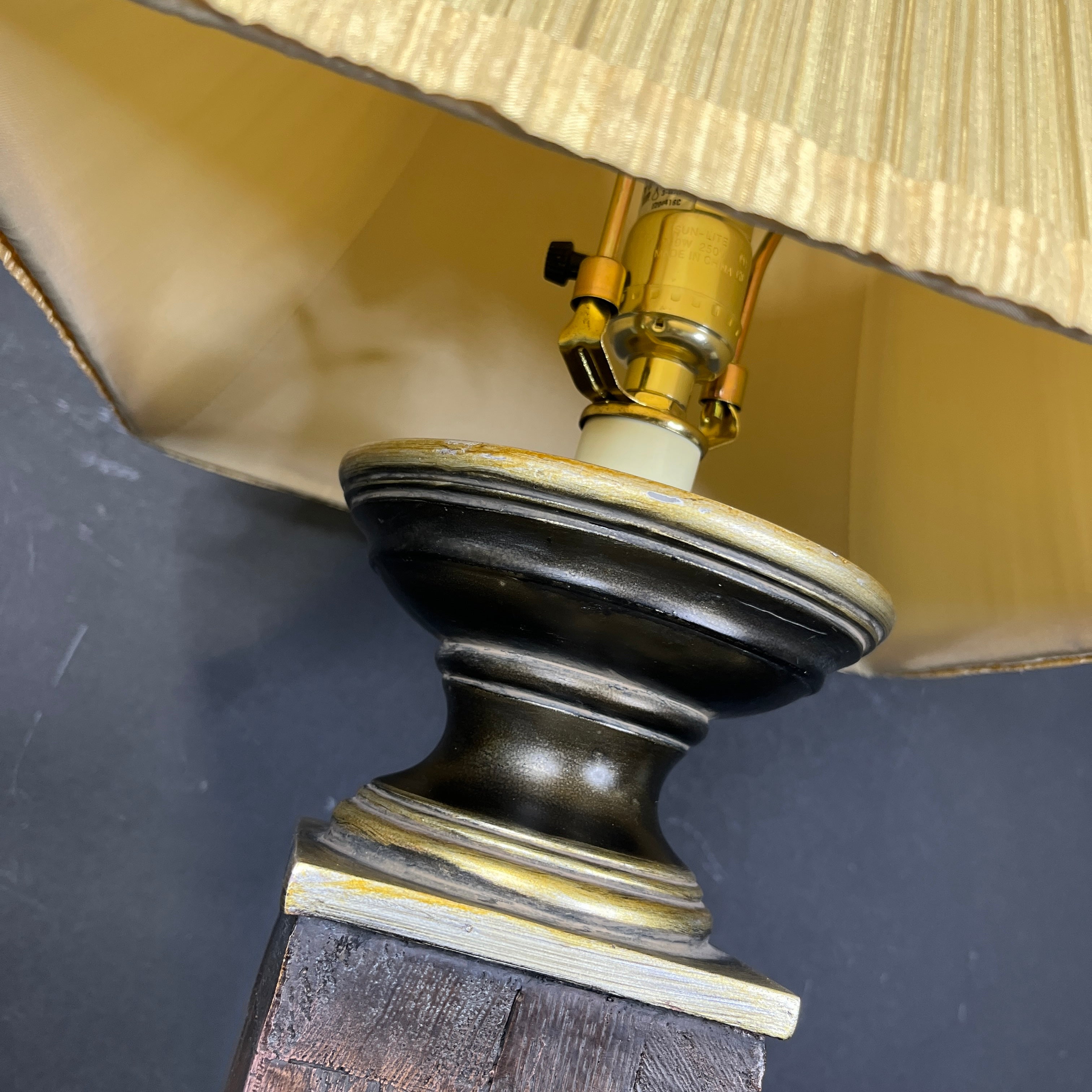 Uttermost Dark Finish Wood Block and Brass Column with Shade Floor Lamp 12” 12” 58.5”
