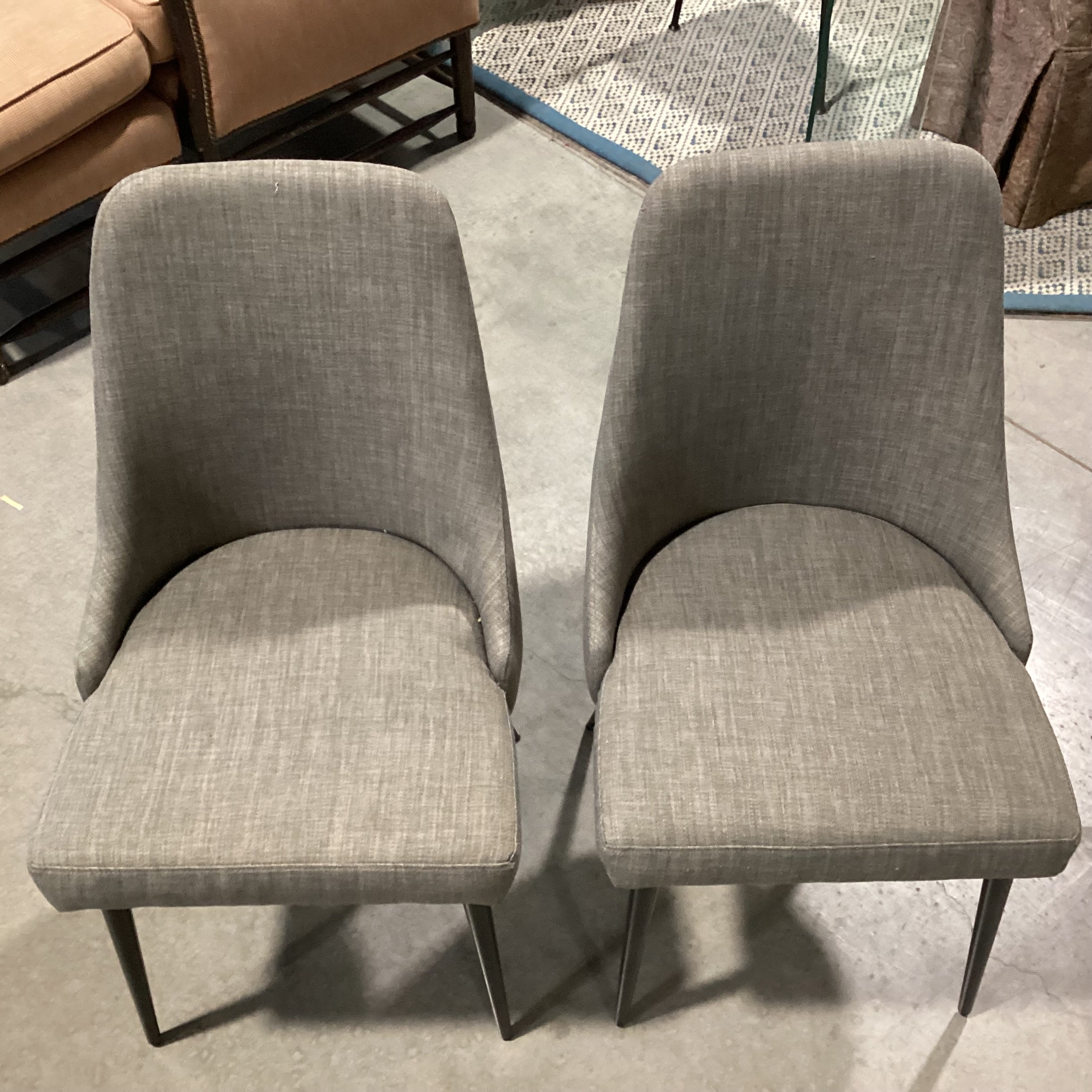 SET of 2 Ashley Mid Century Style Grey Woven & Metal Legs Dining Chairs 20"x 20"x 36"