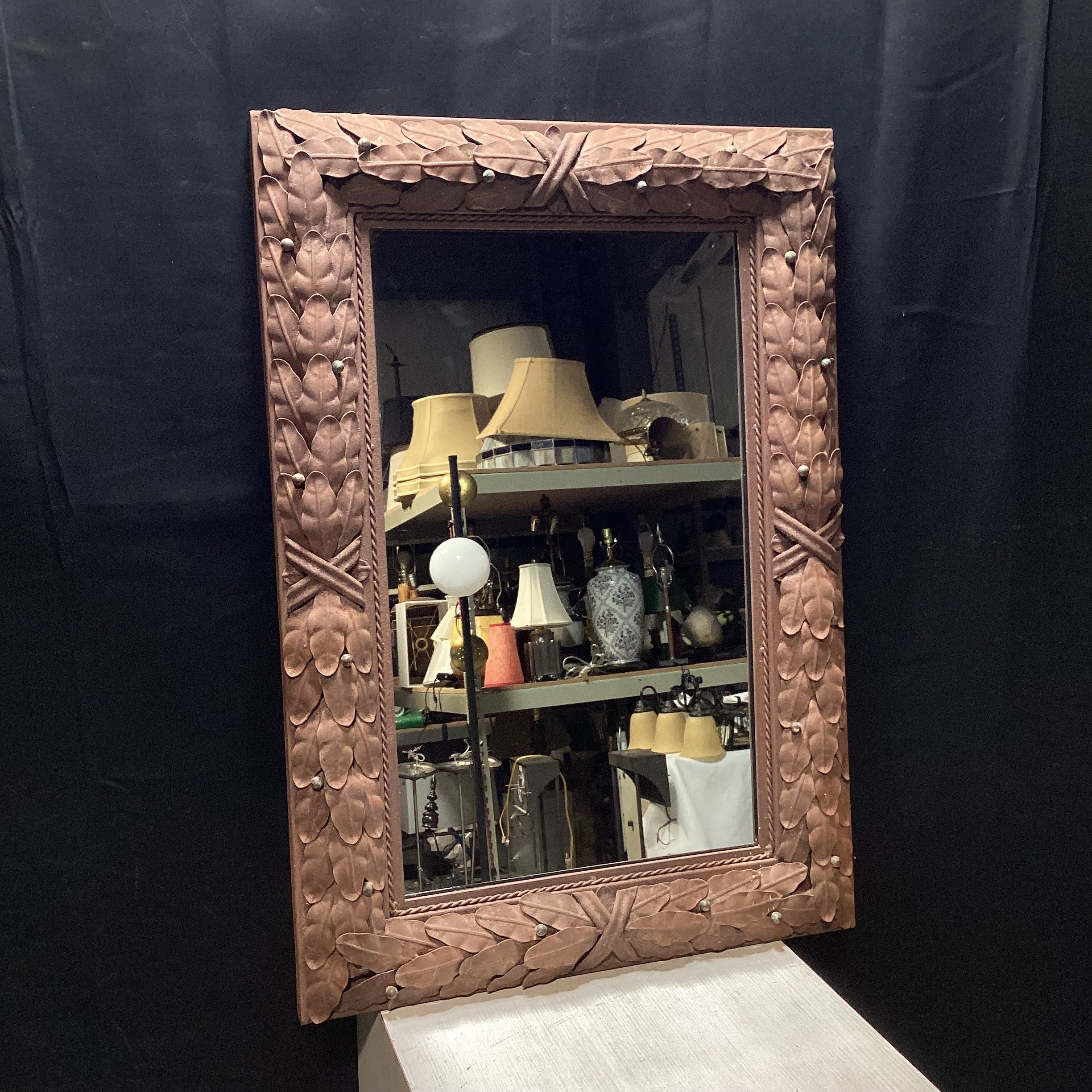 Wrought Iron Tied Foliage With Berries Wall Mirror 28" x 39"