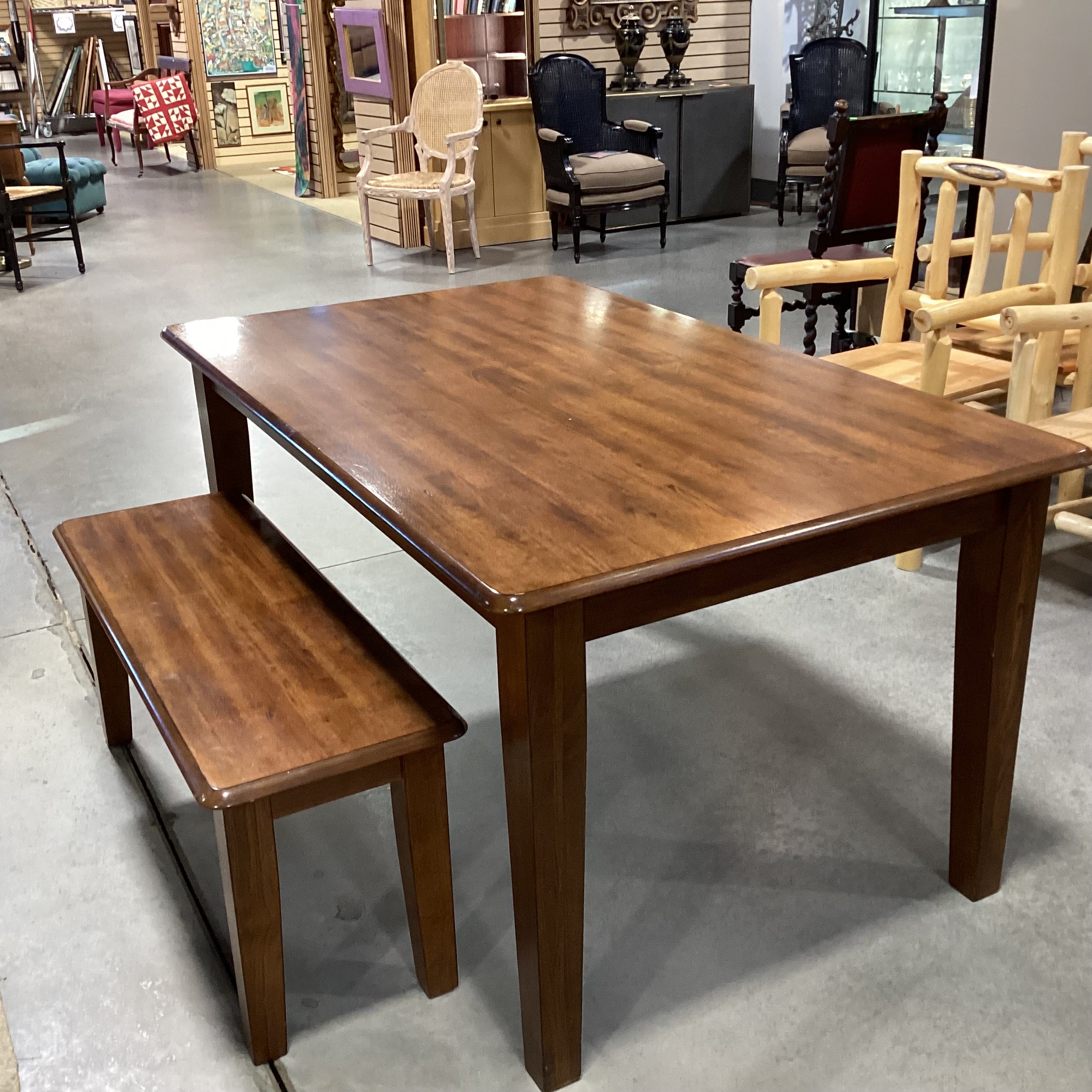 Finished Wood Table & Bench Dining Set 60.5"x 36.5"x 29.5"