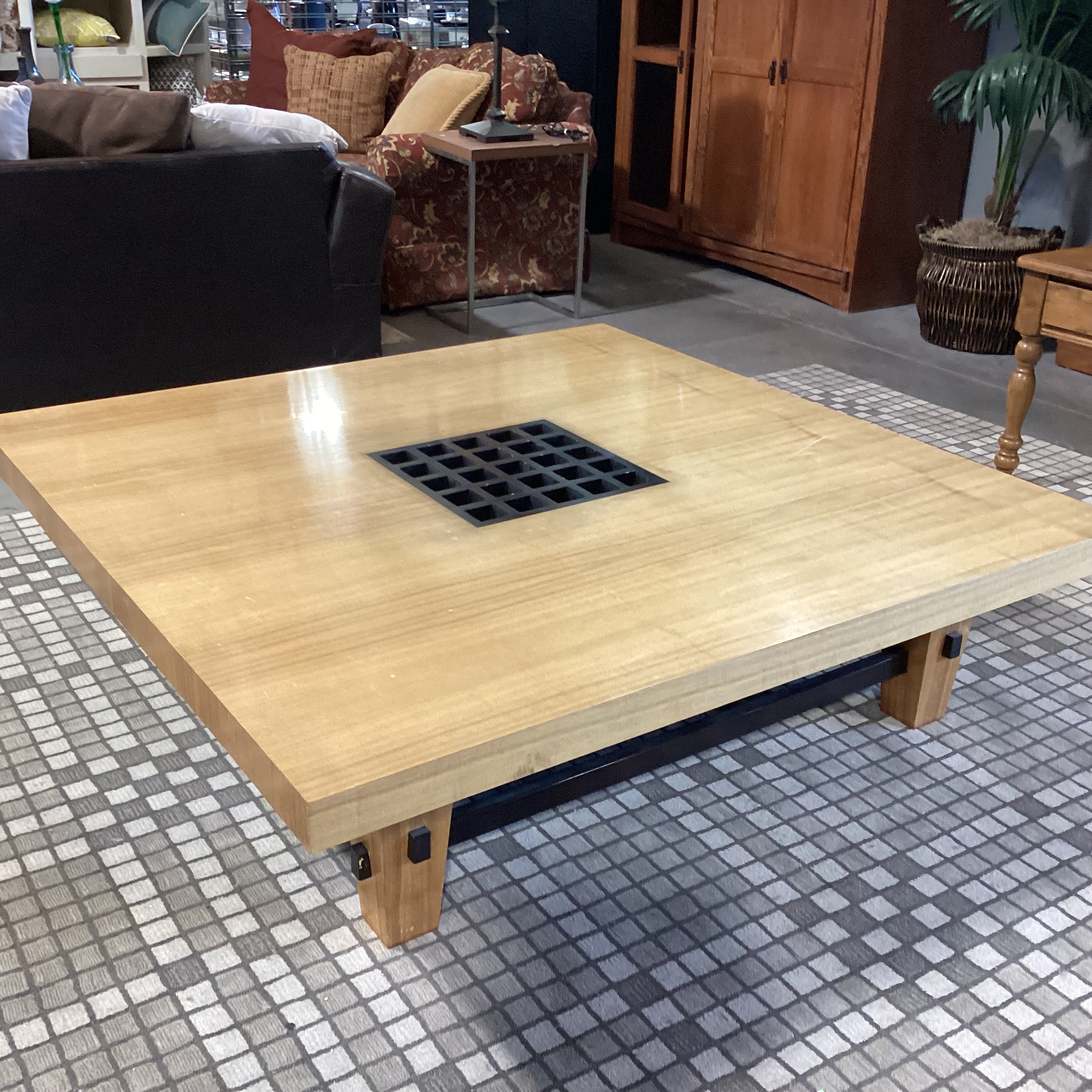 Berman Rosetti 2 Tone Finished Wood with Grid Center Zen Coffee Table 60"x 60"x 16"