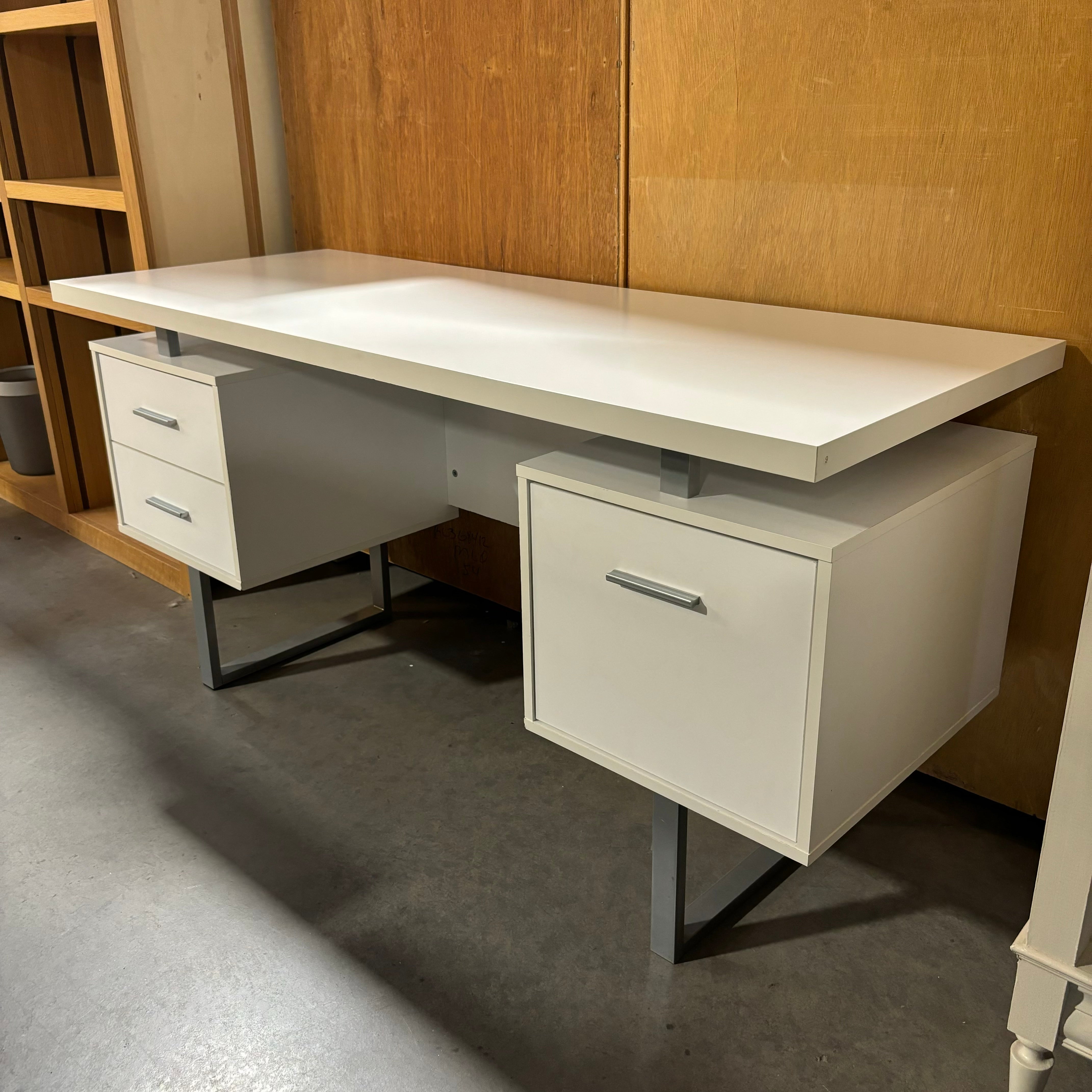 White Laminate with Steel Base & Pulls 3 Drawer Desk 60"x 24"x 30"