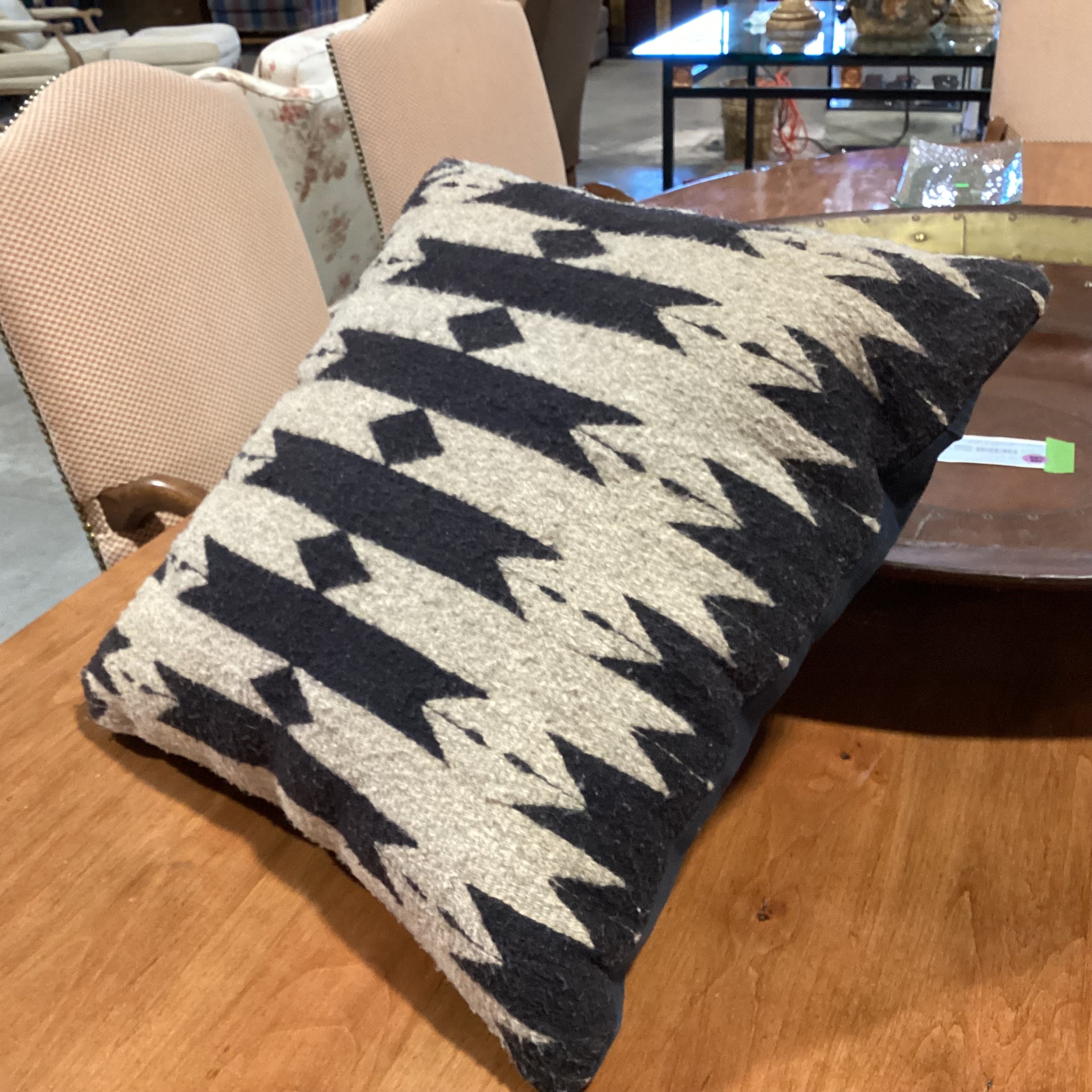 Native American Black & Tan Hand Woven Wool Accent Pillow 20"x 20"