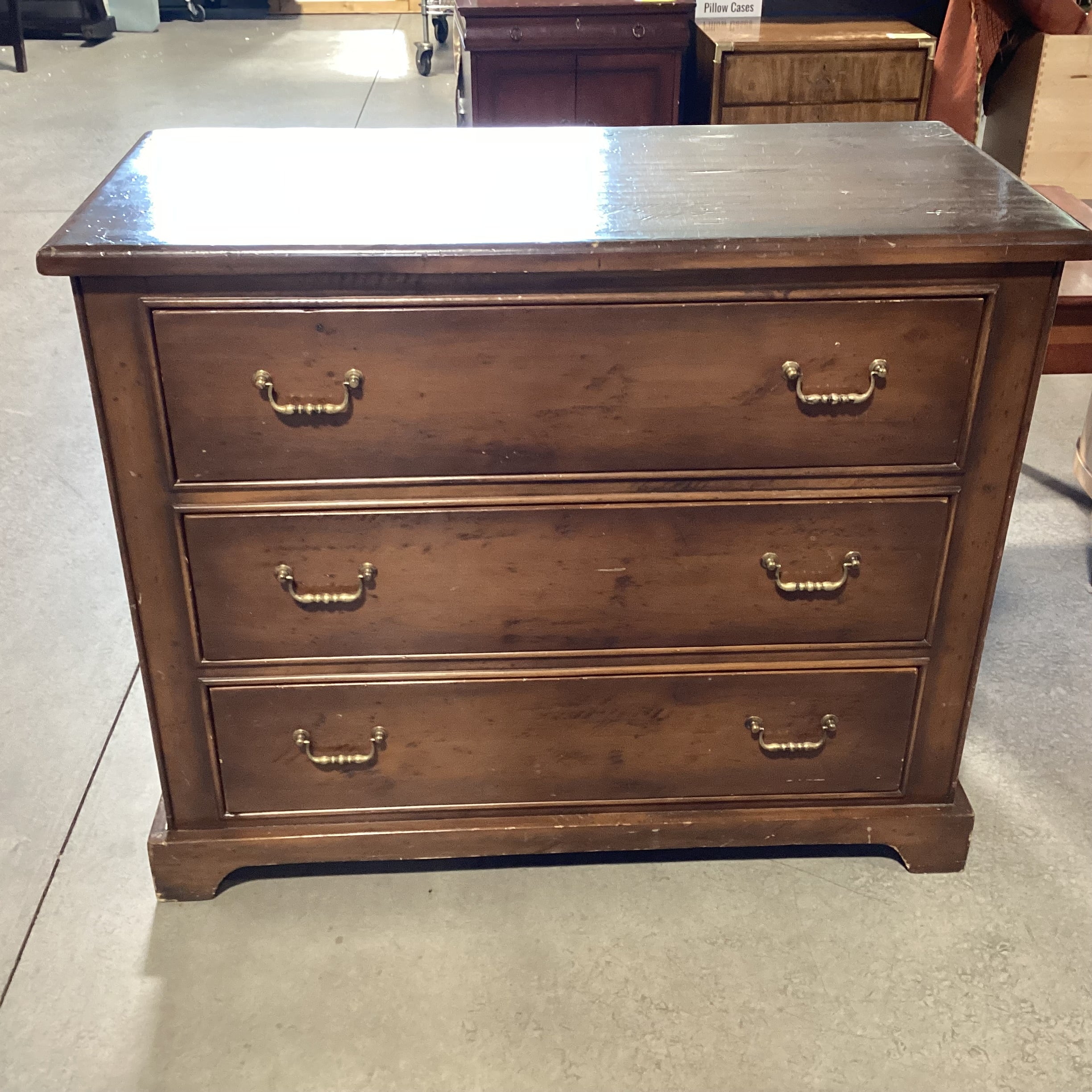 Finished Distressed Solid Wood 3 Drawer Chest 42"x 20"x 34"