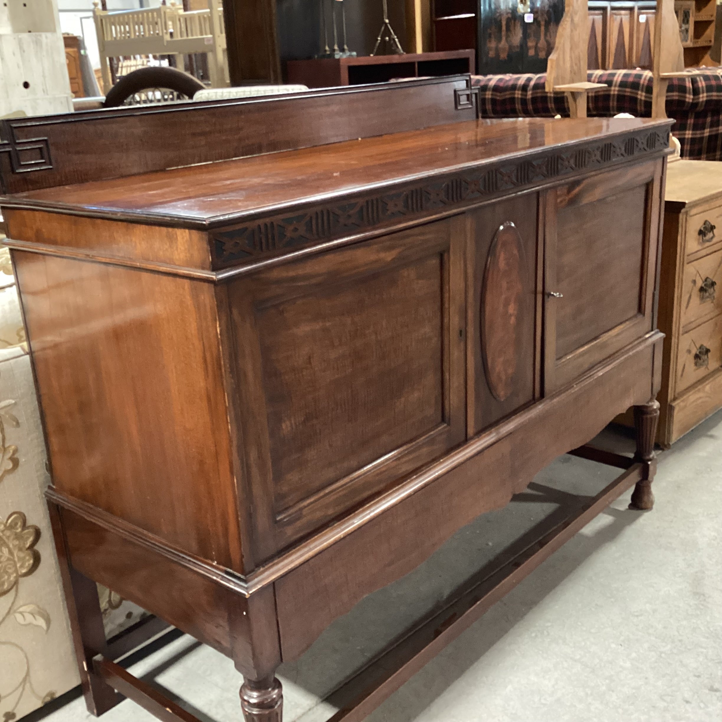 Antique Ribbon Mahogany with Ornate Molding Detail 2 Door Buffet Sideboard 53.5"x 21"x 42.5"
