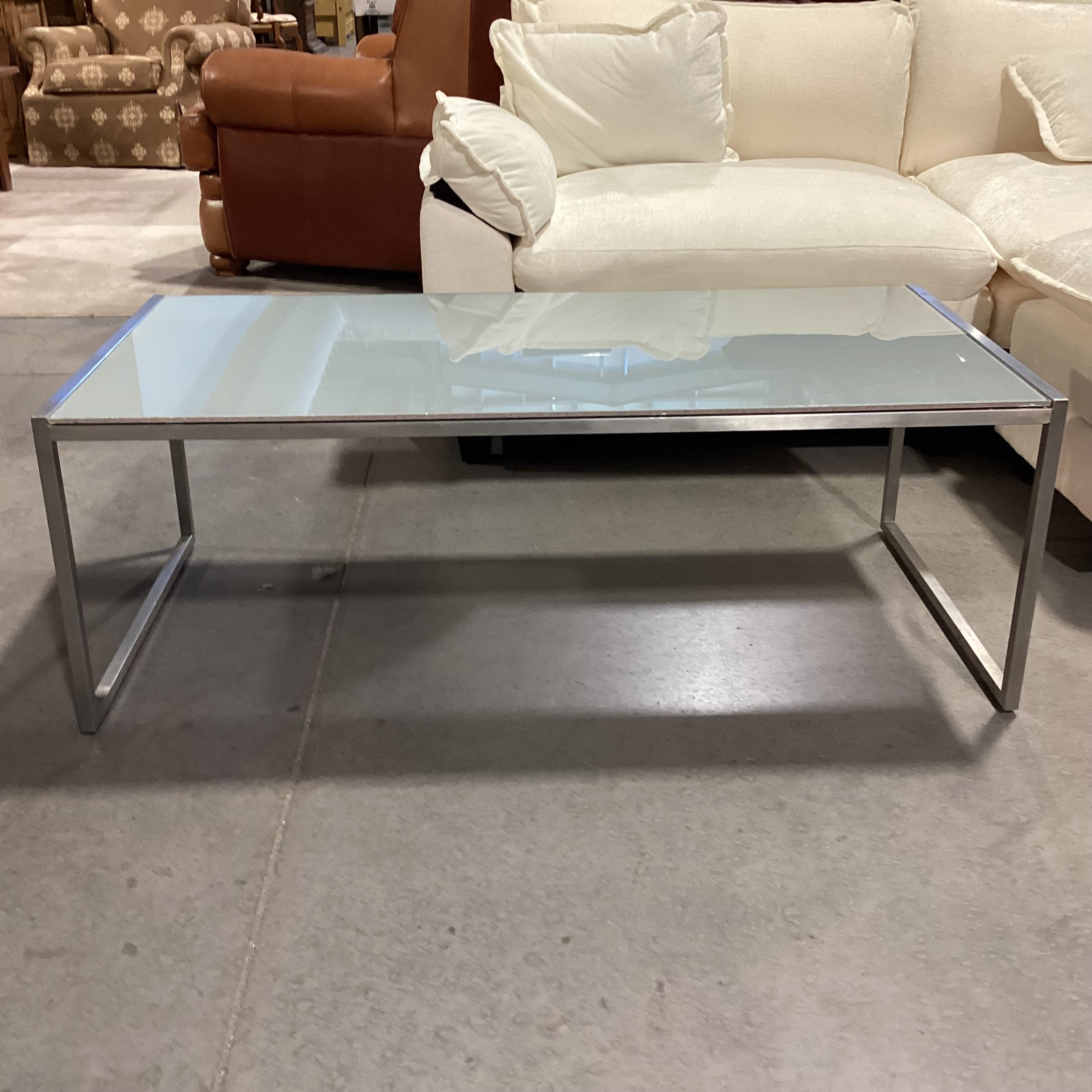 Frosted Glass & Chrome Modern Coffee Table 48"x 24"x 17"
