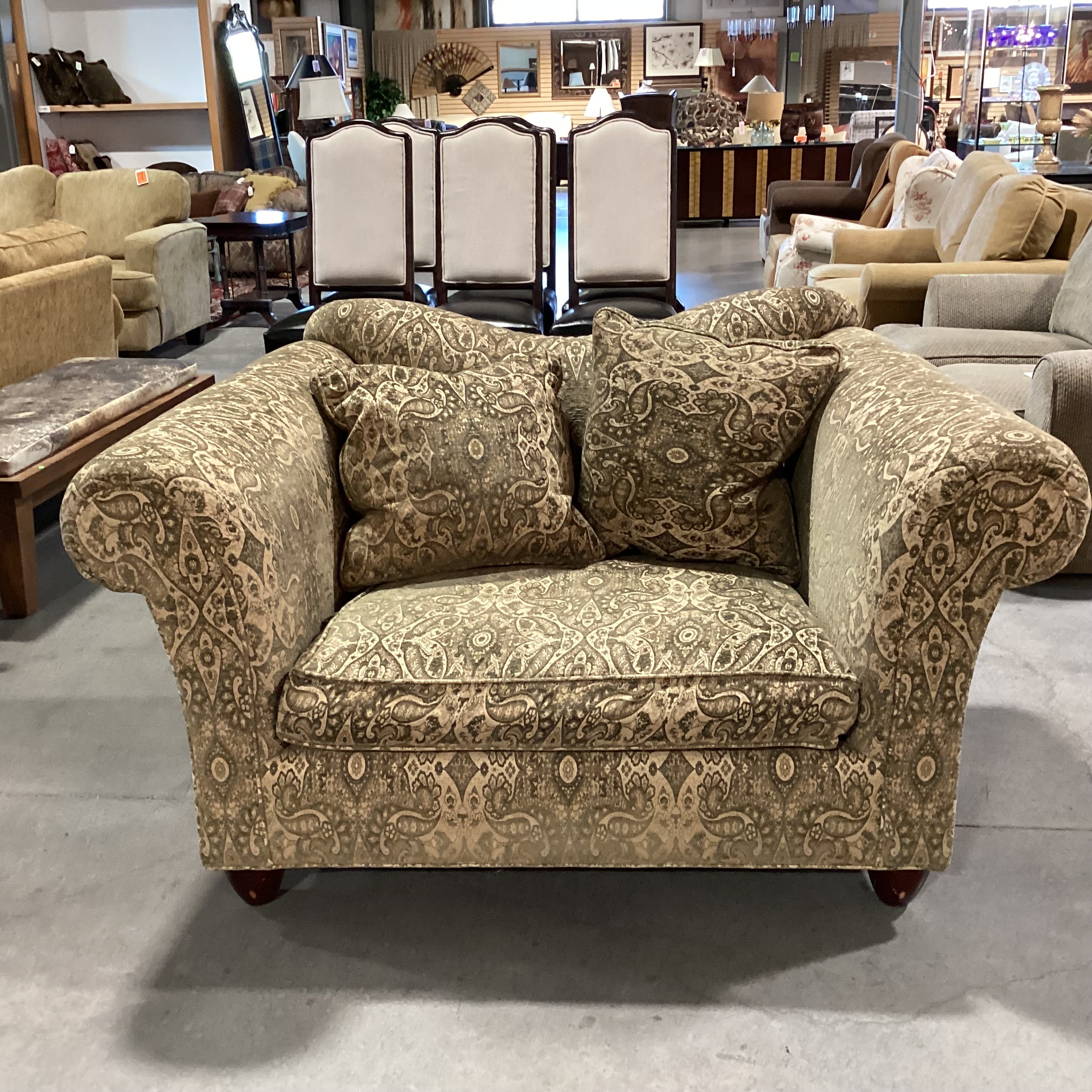 Dapha Fine Furniture Gold & Raised Sage Ornate Design Roll Arm Oversized Chair 62"x 41"x 36"
