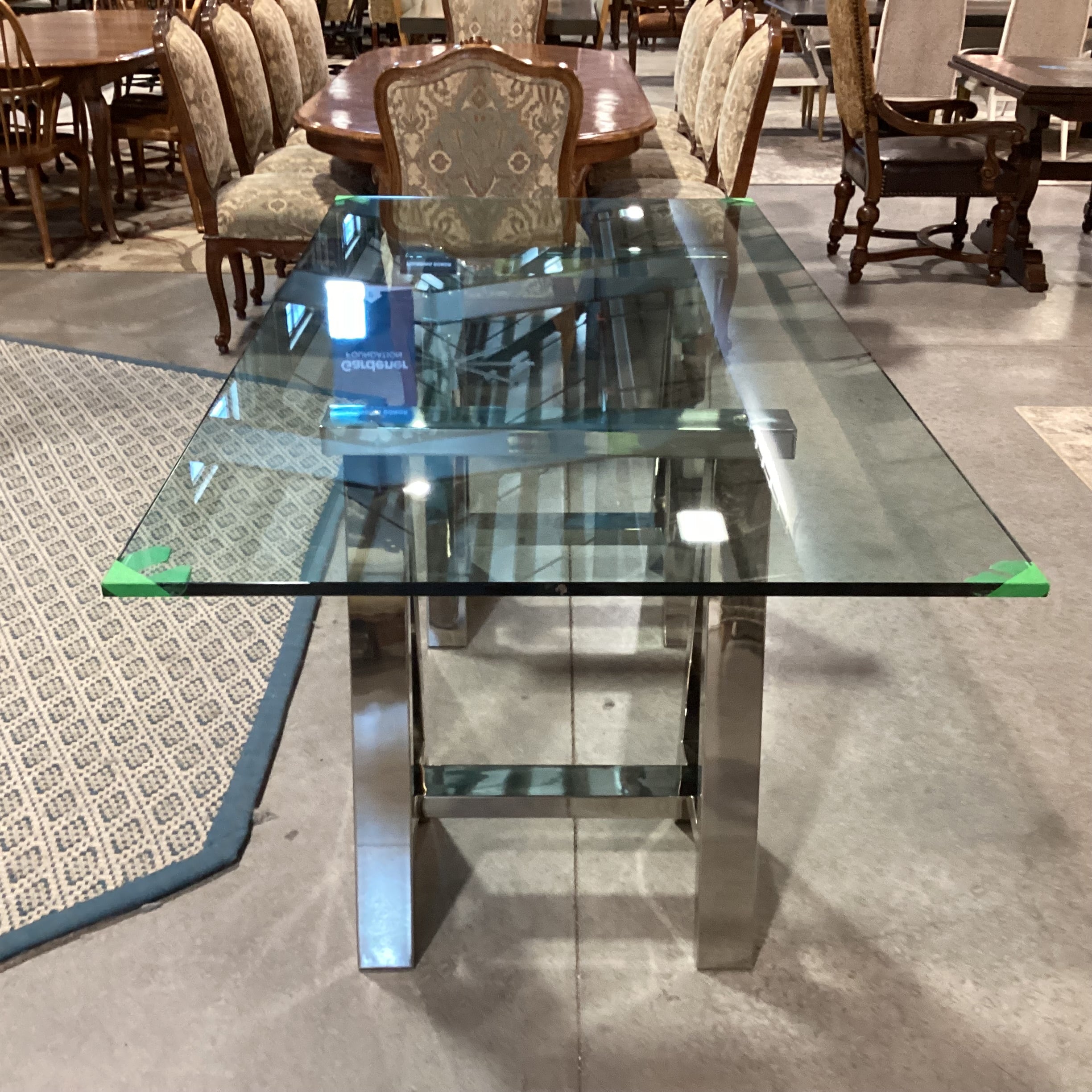 Chrome Sawhorse & Thick Glass Desk Dining Table 72"x 36"x 30.5"