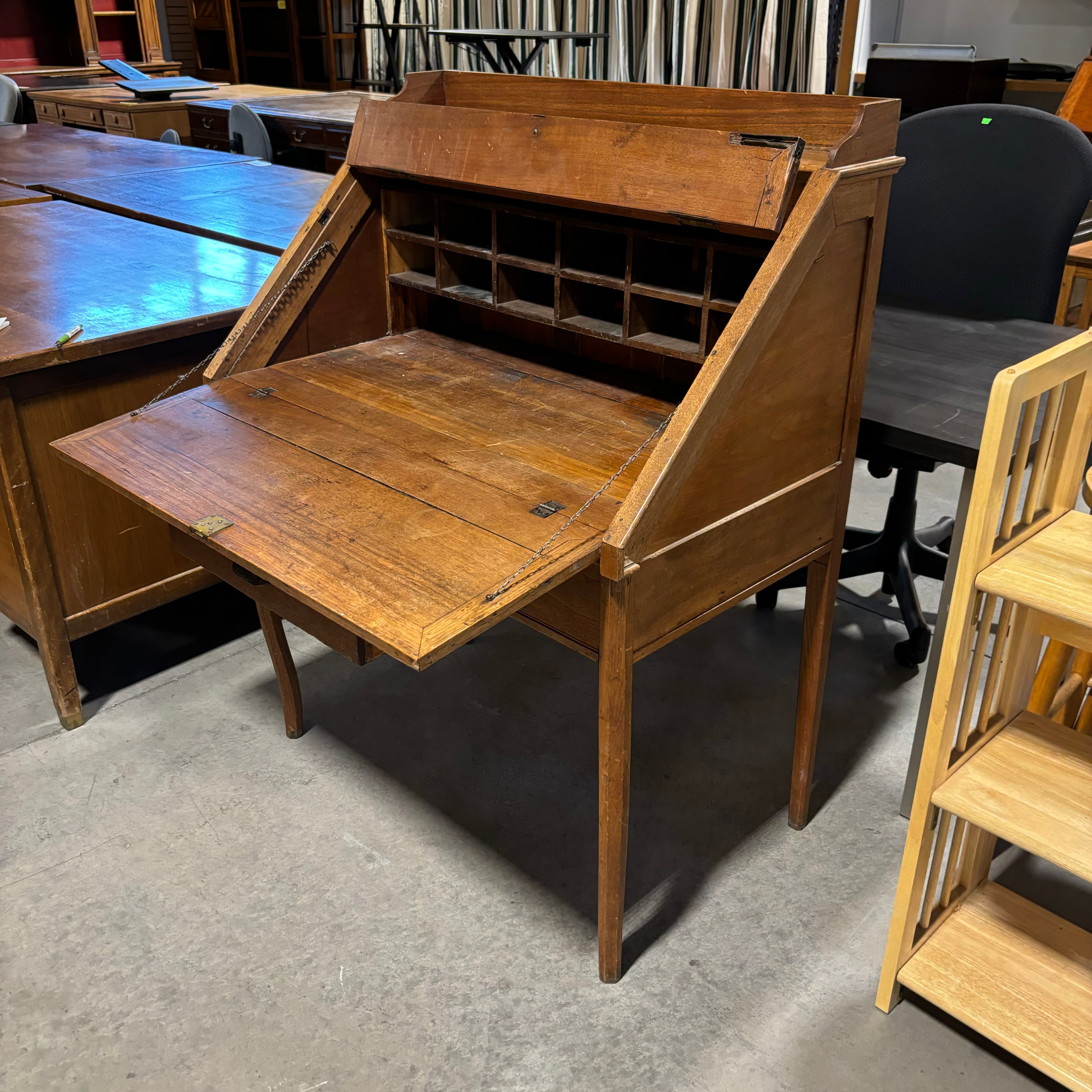 Antique Solid Wood 1 Drawer with Iron Detail Fold Out Secretary Desk 38"x 22" to 33"x 48"