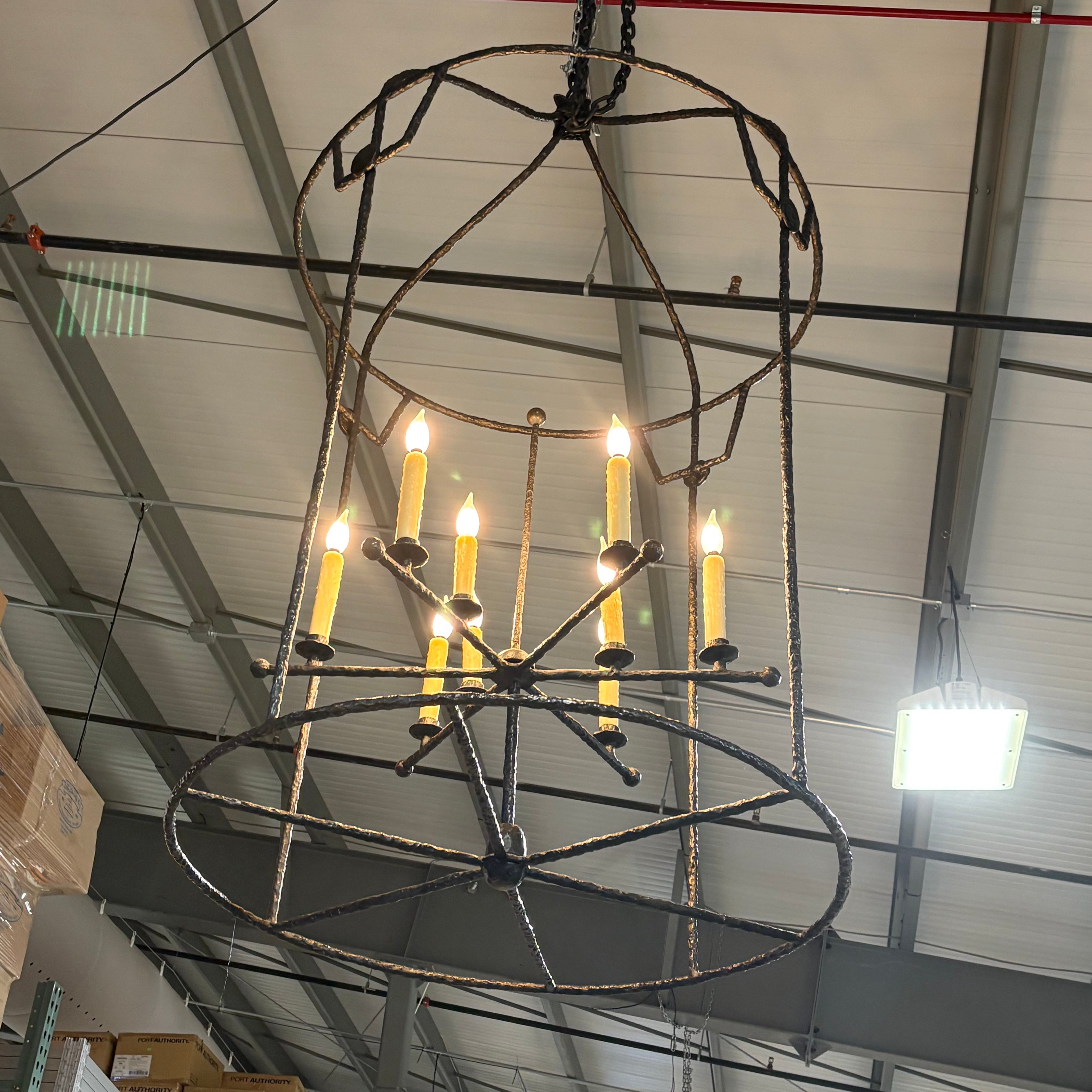 Rustic Oversized 12-Light Texture Iron Lantern Chandelier