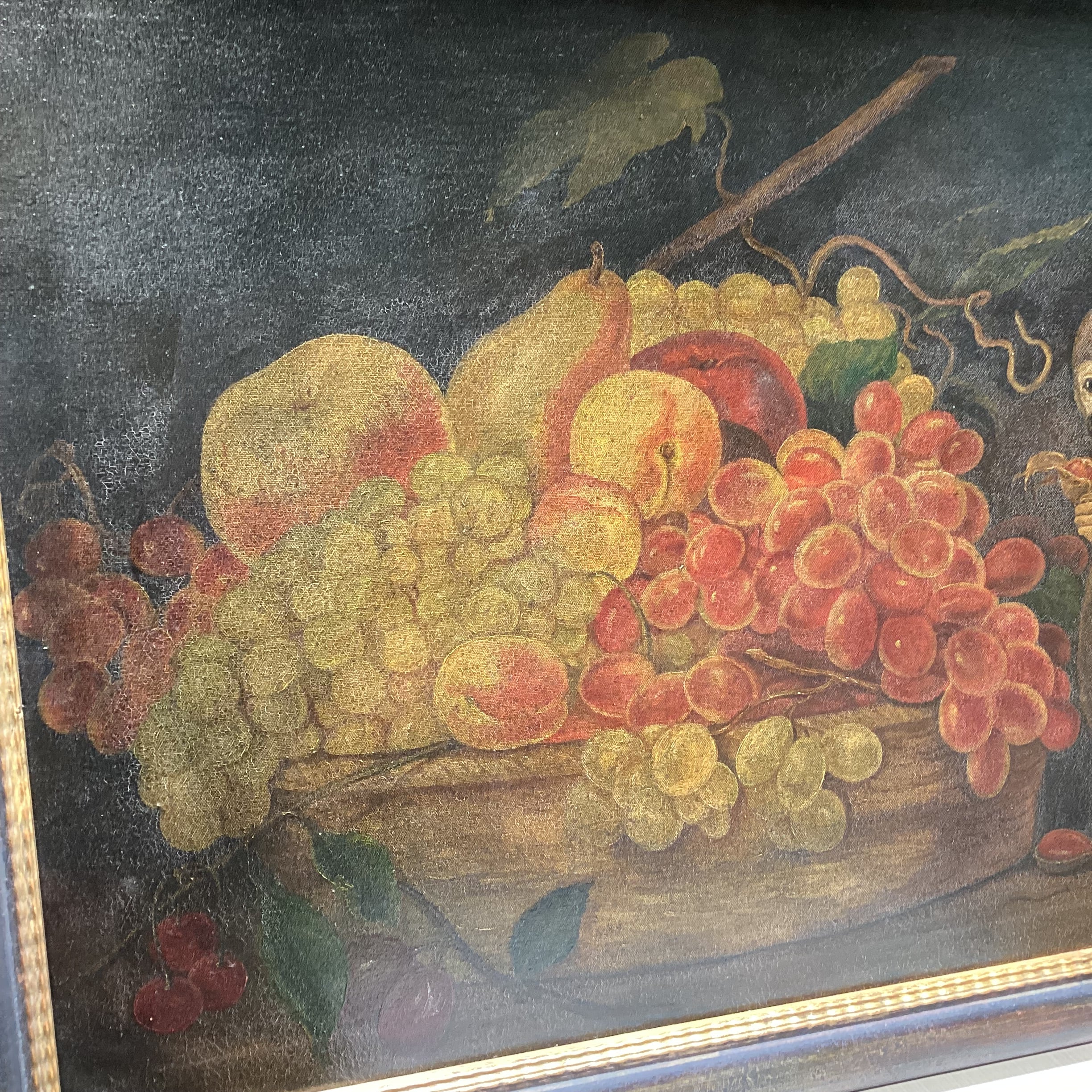 John Myers Signed Original Monkey & Fruitbowl Still Life Oil Painting 40.5" x 28.5"