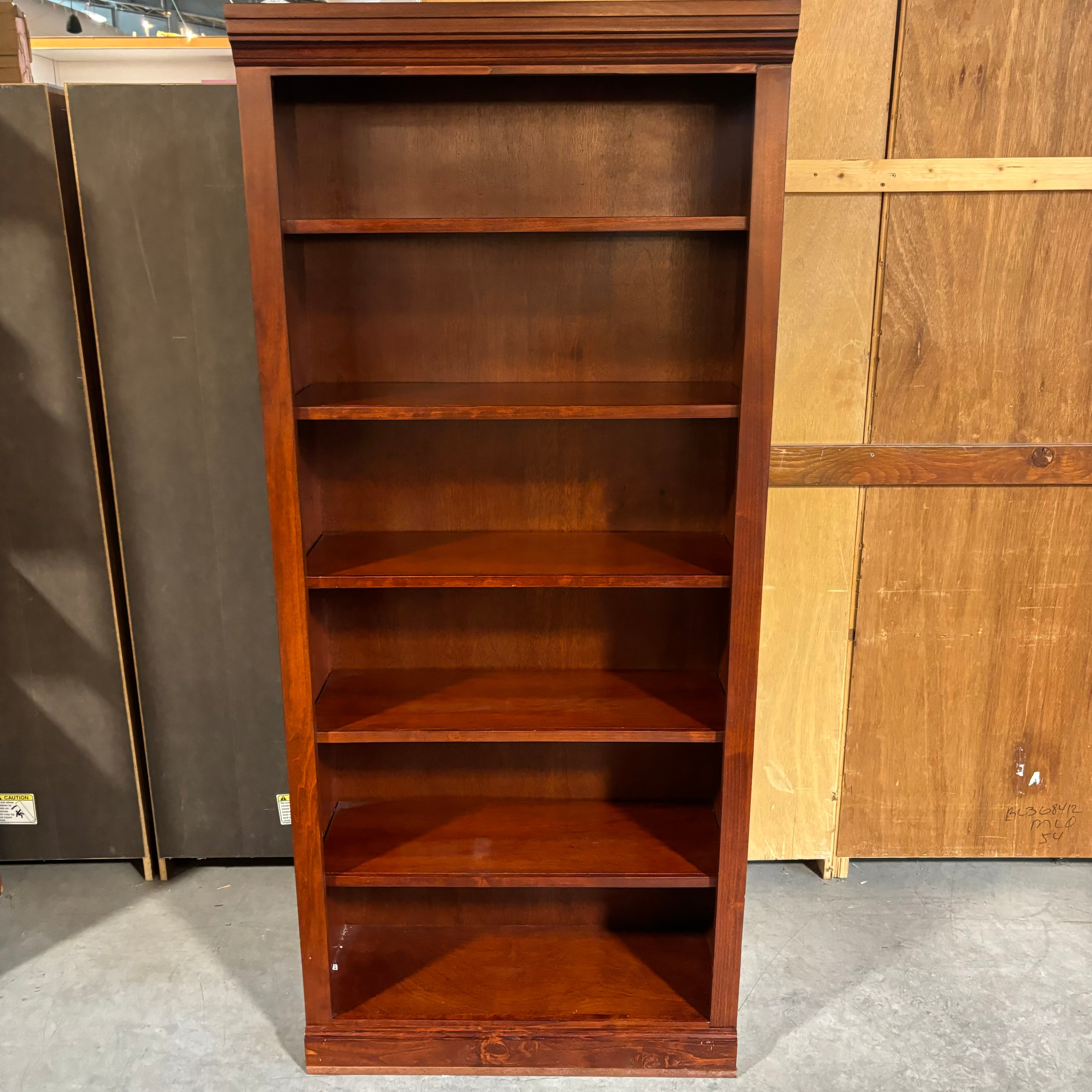 Reddish Brown Finish Solid Wood with Crown Molding 5 Shelf Bookcase 32"x 13.5"x 73"