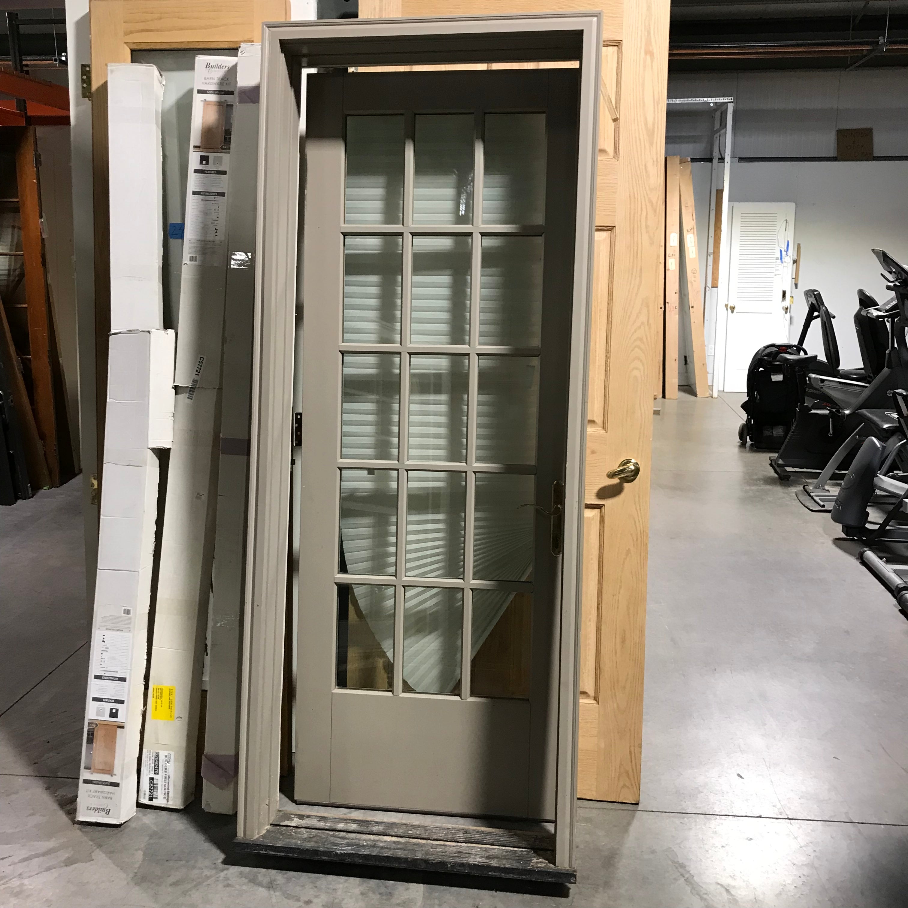 Rough Opening 33.75"x 86.75"x 7.25" Tan Metal Clad 15 Glass Pane Exterior Door