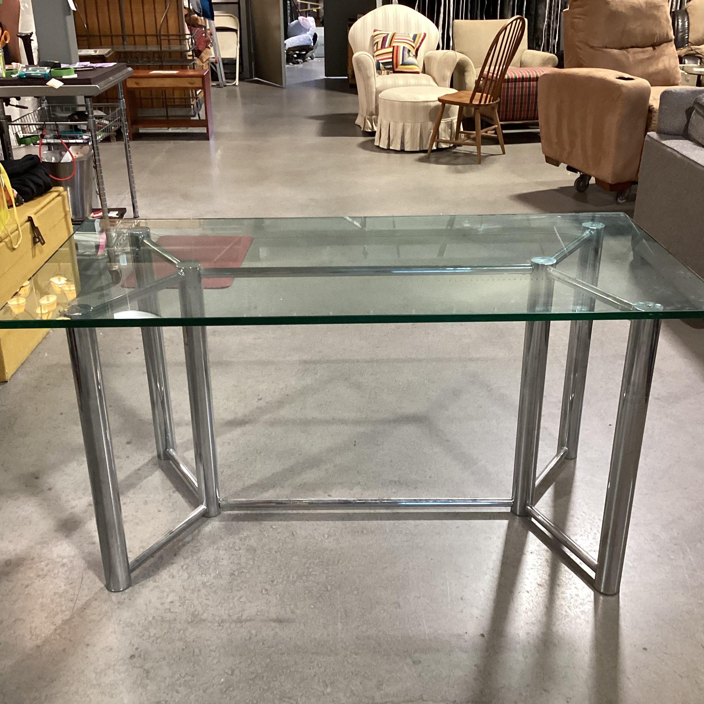 Tubular Chrome & Glass Dining Table 60"x 30"x 29"