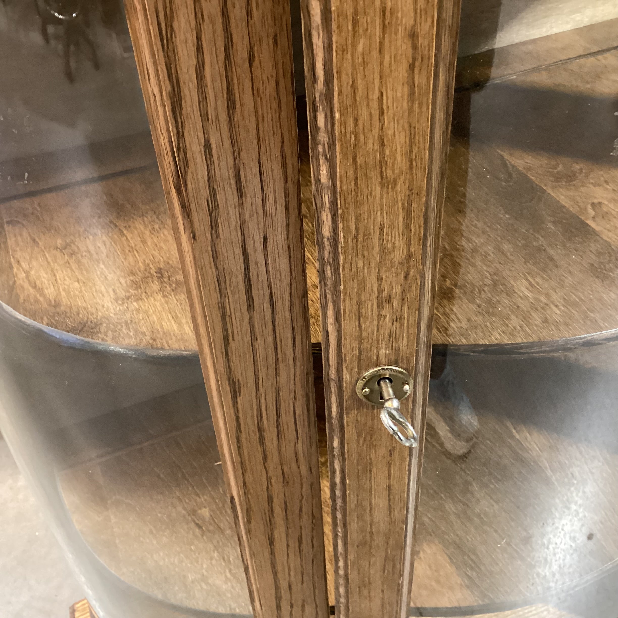 Antique Oak & Glass Curved Front with Shelves & 1 Door Display Hutch 35"x 16"x 58"