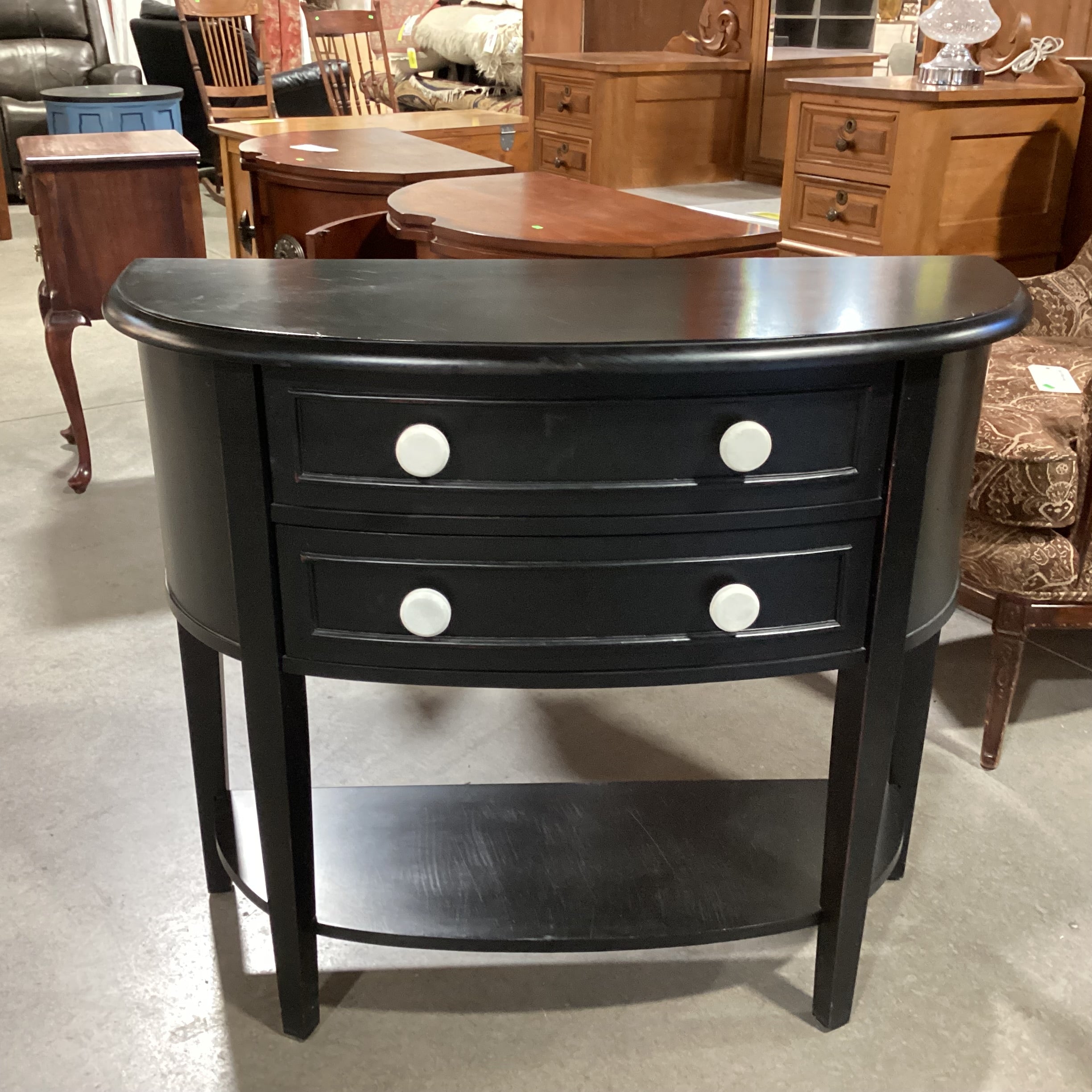 Black Half Moon 2 Drawer Entry Accent Table 37"x 15"x 32.5"