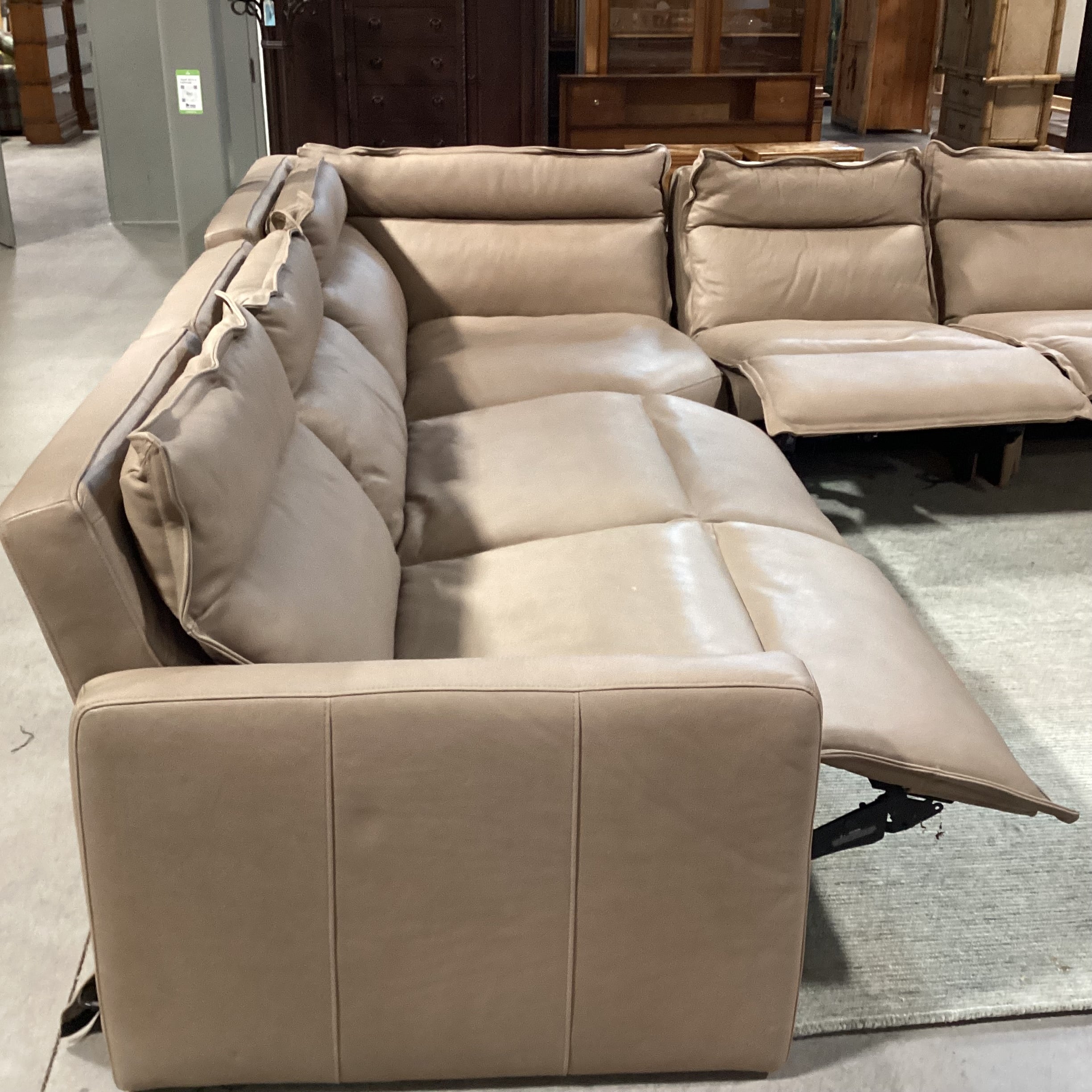 Arhaus Rowland Lanie Taupe Leather 5 Piece Power Reclining Sectional 126"x 126"x 43"x 36"