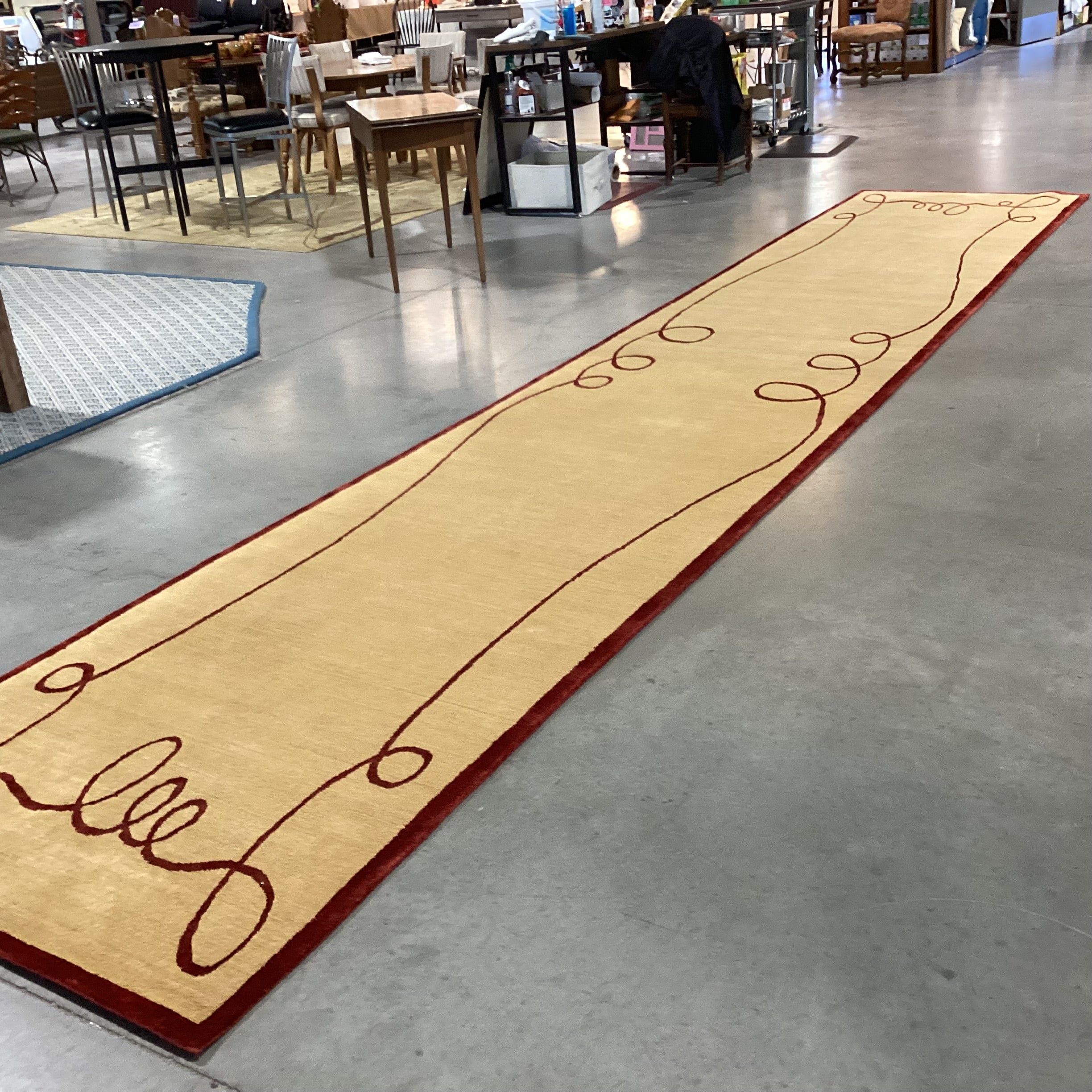 Gold & Rust Red Ribbon Hand Knotted Hand Spun Wool Custom Made in Nepal Rug 4'x 21'6"