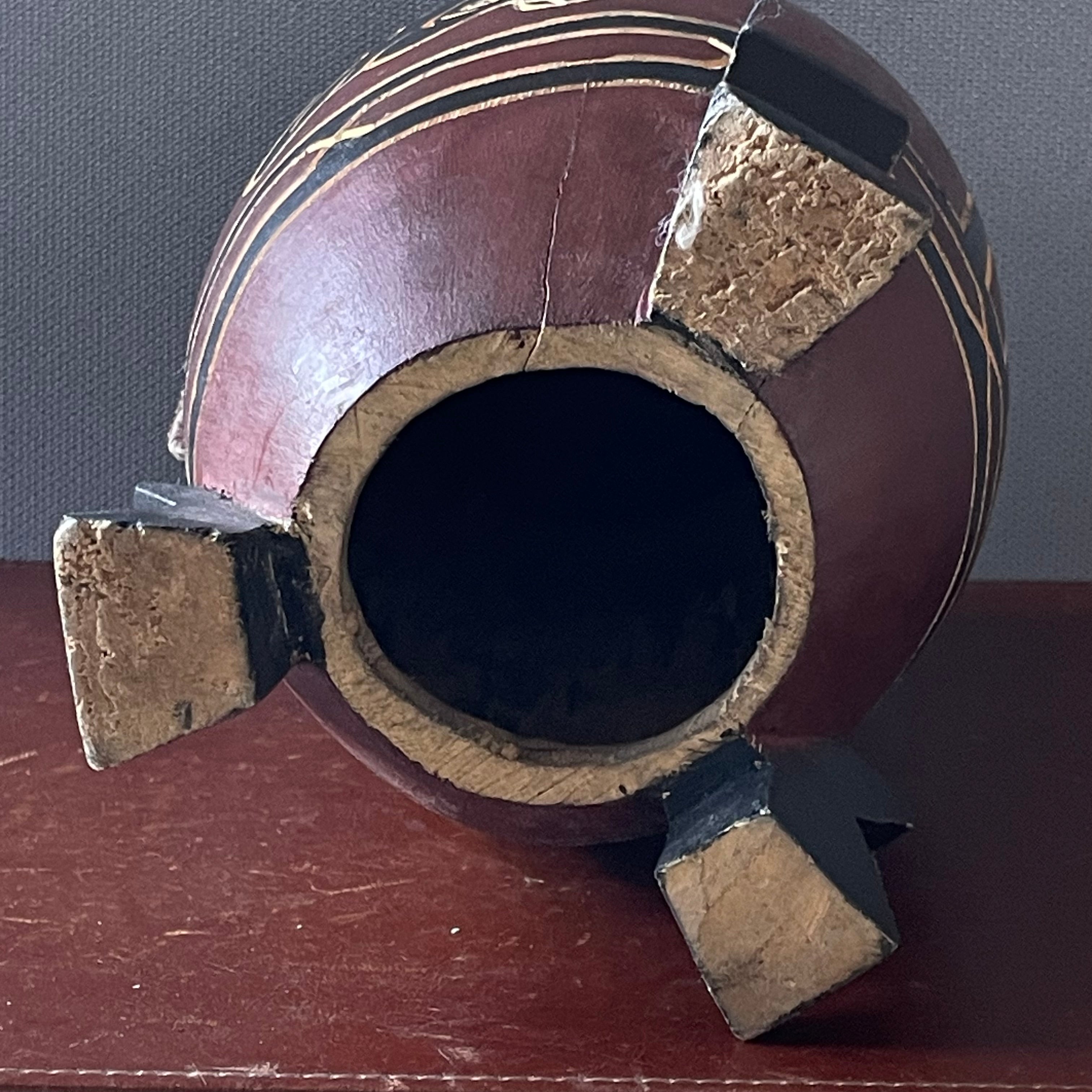 Set of 2 Handcrafted African Hide Covered Elephant and Rhino Drums