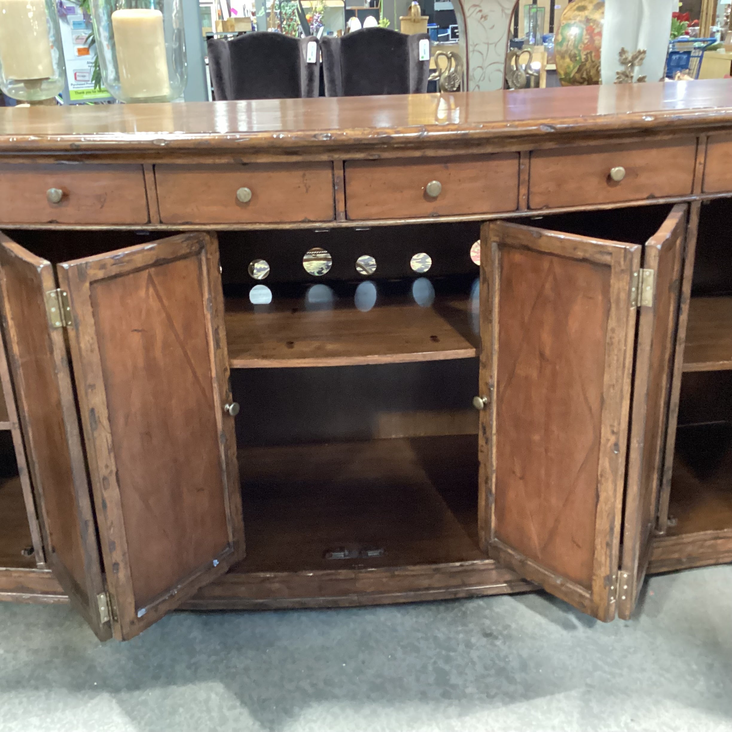 Solid Distressed Finished Carved Wood 4 Door 6 Drawer Sideboard 100.5"x 27"x 43"