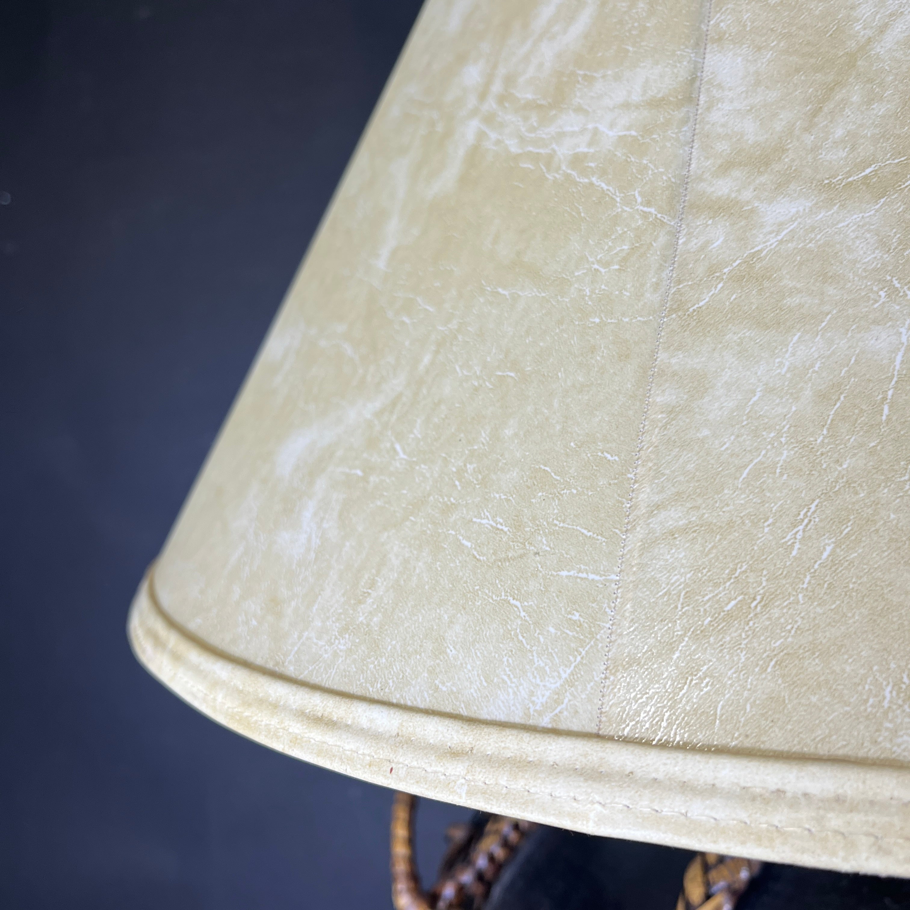 Oversized Black Painted Terracotta and Woven Rattan with Shade Table Lamp 22.5” Diameter @ Shade x 27”